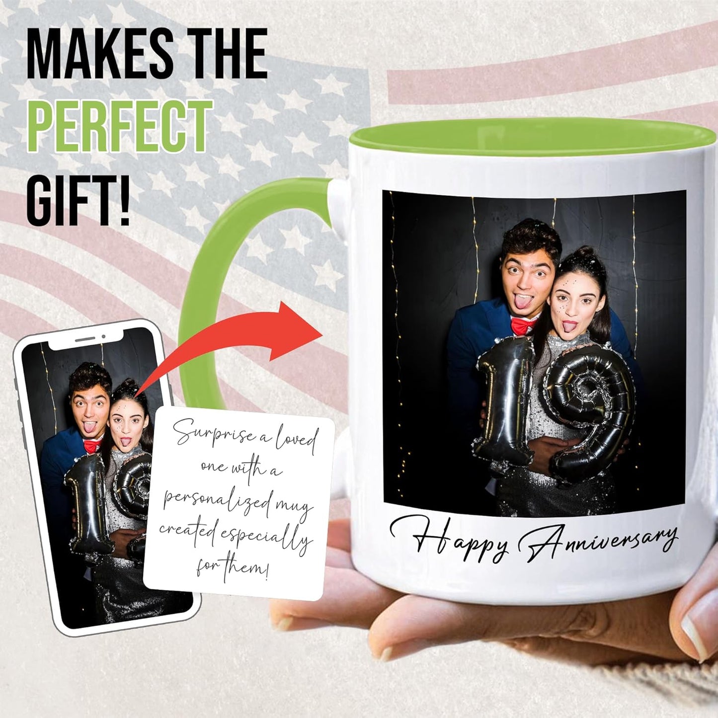 Custom Mug Upload Your Picture Personalized Coffee Mug with Photo Text Name Customized Cup Unique Ideas Gifts for Men Women Mom Dad Girlfriend Boyfriend Friend Family (Green, 15oz)