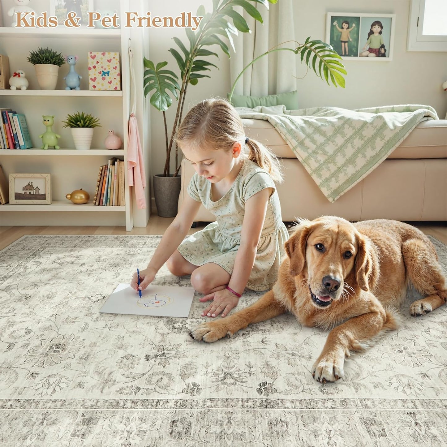 LIVEBOX Washable Area Rug 10x14 Rugs for Living Room Bedroom, Non-Slip Boho Indoor Carpet for Dining Room Office, Low-Pile Farmhouse Soft Carpets for Kids Nursery Room Playroom, Taupe