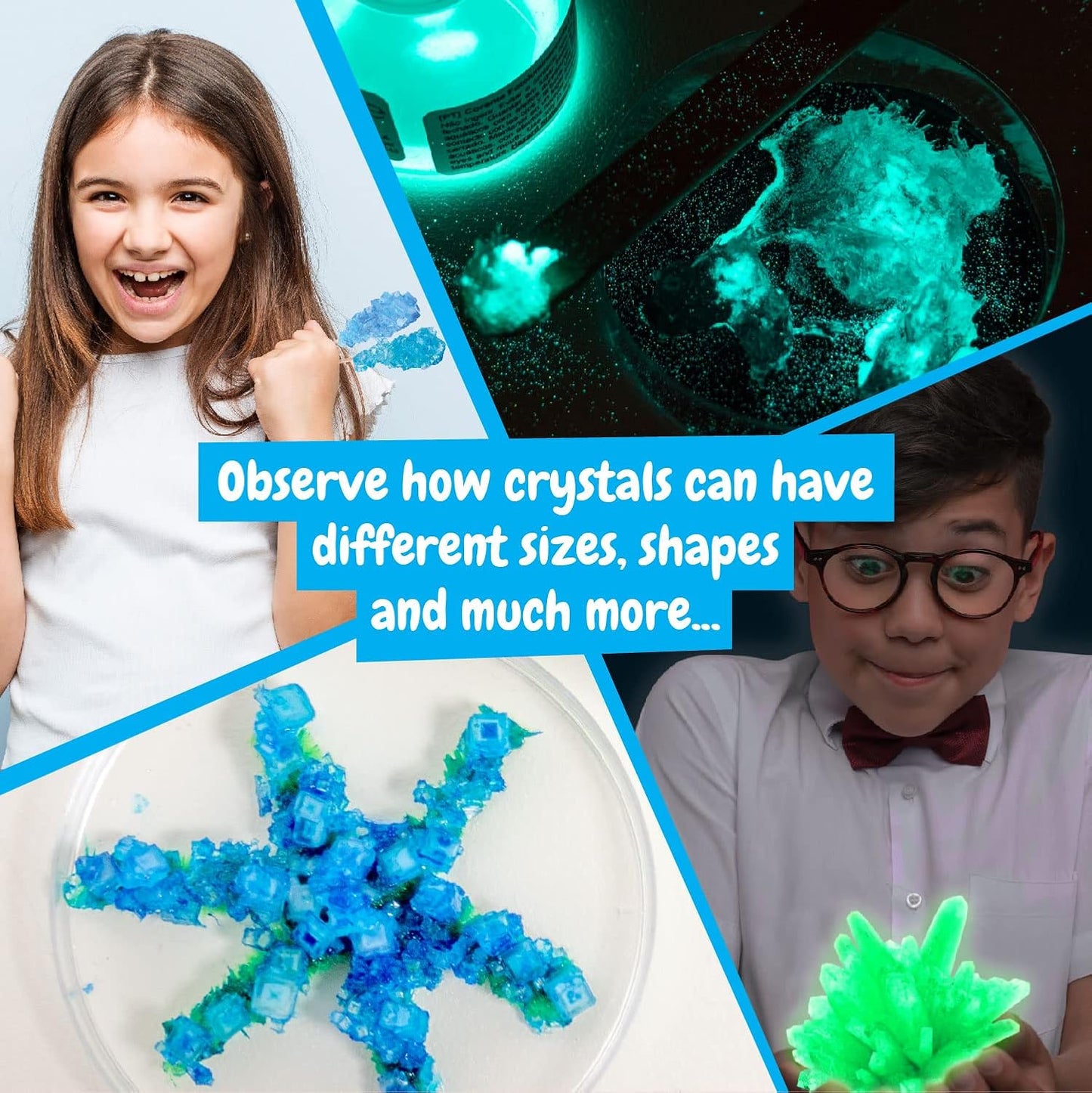 Science4you - Crystal Growing Kit for Kids Age 8+ - Chemistry Set with 10 Science Experiments for Kids Including Growing Crystals and Gem Stones, Geology Gifts for Kids, Science Kits for Kids Age 8