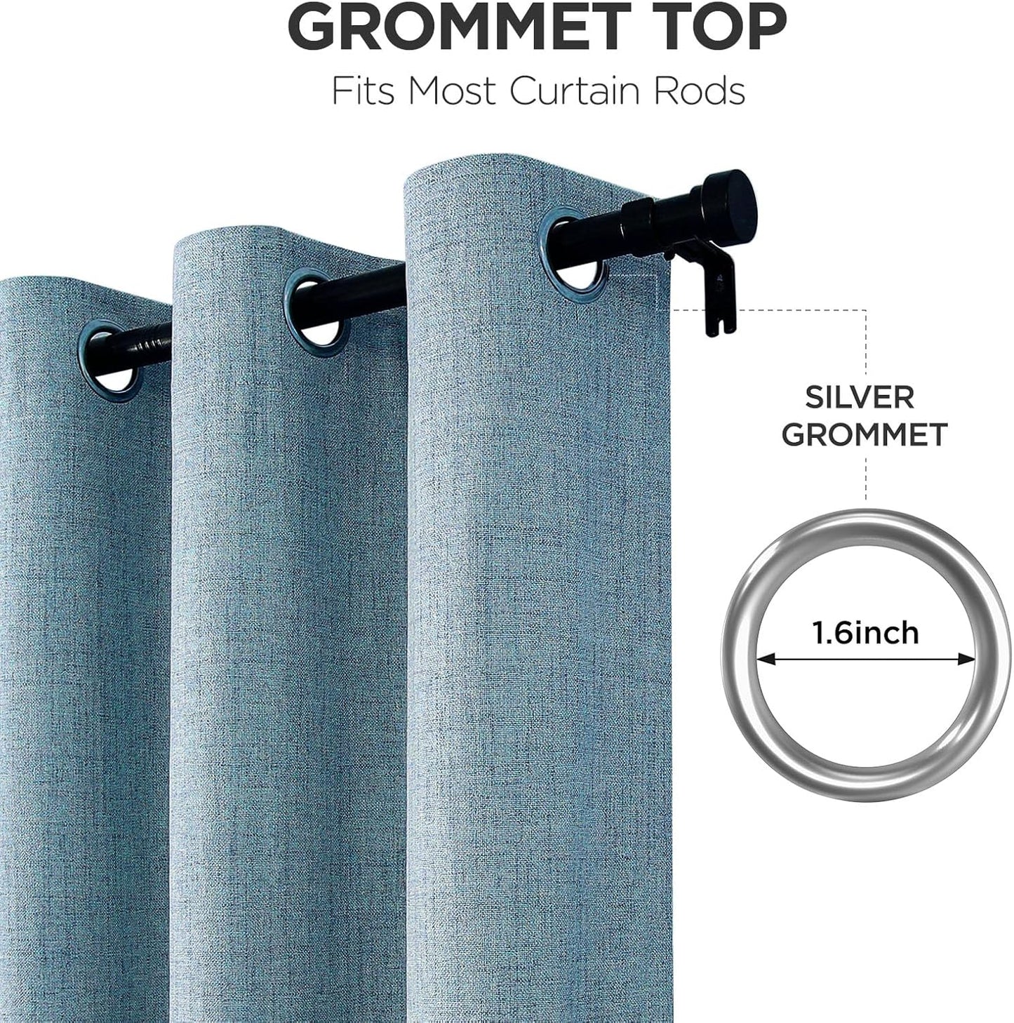 Joydeco Blackout Curtains 63 Inches Long 2 Panels Burg, Room Darkening Curtains for Bedroom, 100% Black Out Textured Thermal Drapes Privacy Protection 2 Panels Set(W52 x L63 Inch, Sky Blue)