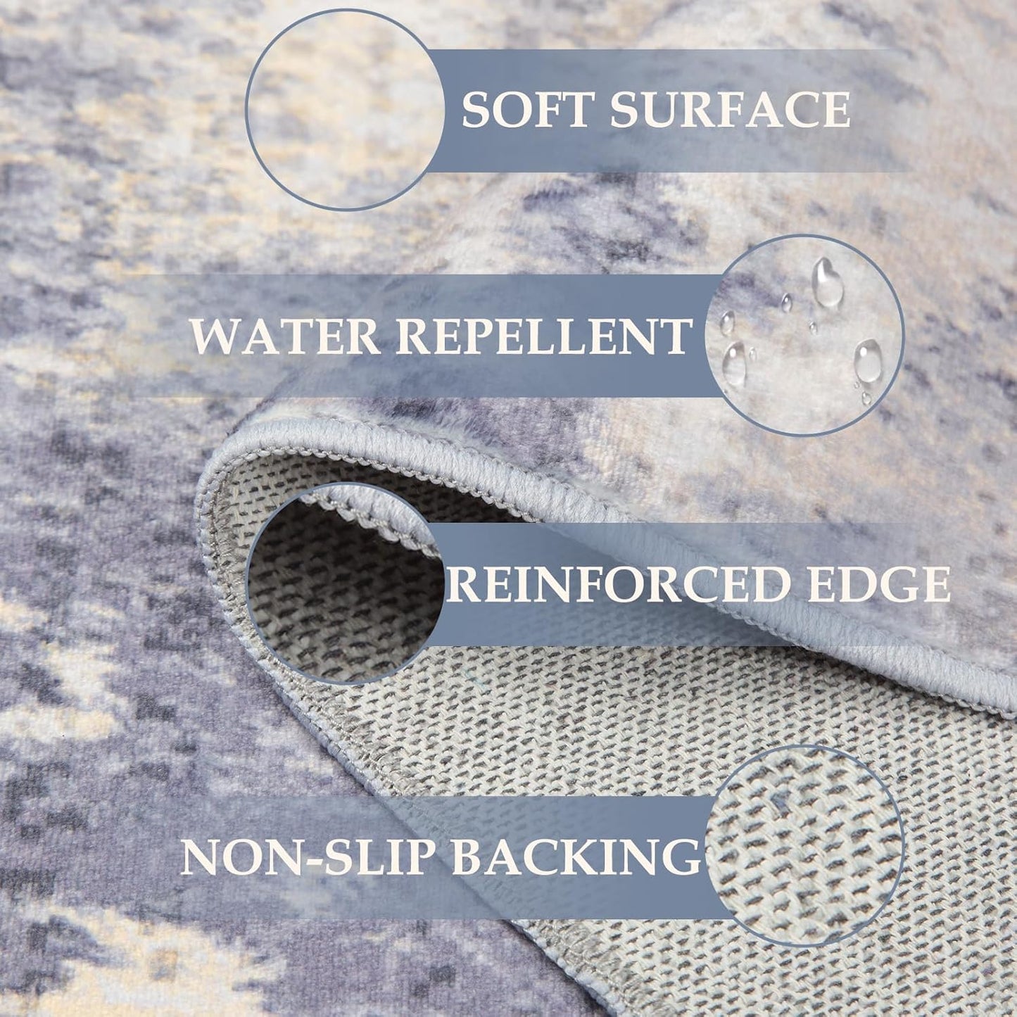 Washable Area Rugs 5'x7' Non-Slip Modern Abstract Soft for Living Room Entryway Bedroom Nursery, Print Pattern, Purple Grey Cream Yellow