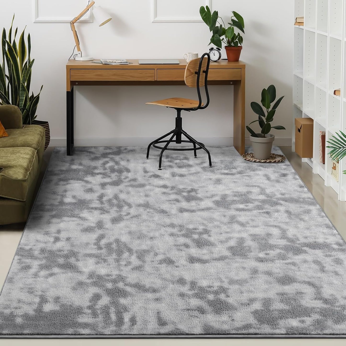 Kimicole 4x6 Washable Area Rugs for Bedroom Living Room, Low Pile Ulta-Thin Solid Color Rug, Non-Slip Soft Fluffy Carpet for Nursery Kids Room Dorm Room Home Decor (Light Grey)