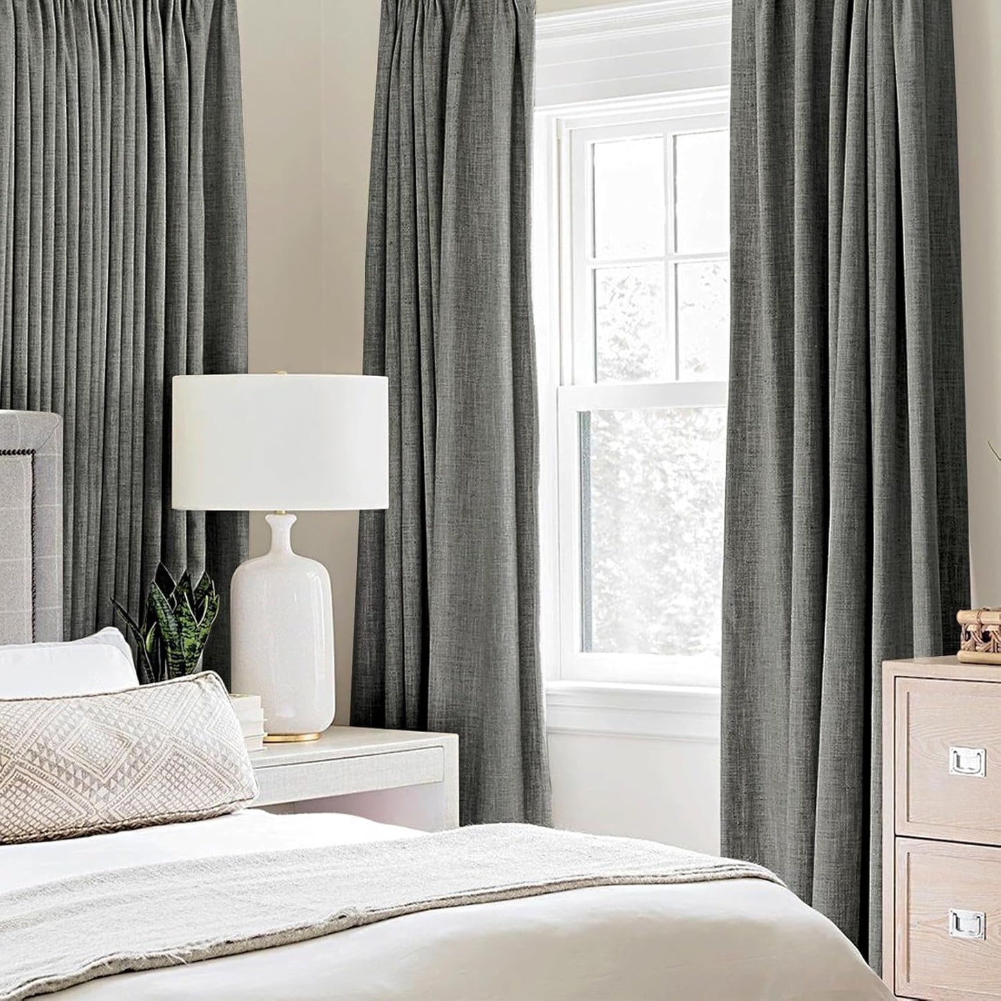 MIULEE Linen Blackout Curtains and Drapes 100% Room Darken Thermal Insulated Grommet Window Panels with Coating 2 PCs W 42 x L 84 inches Dark Grey