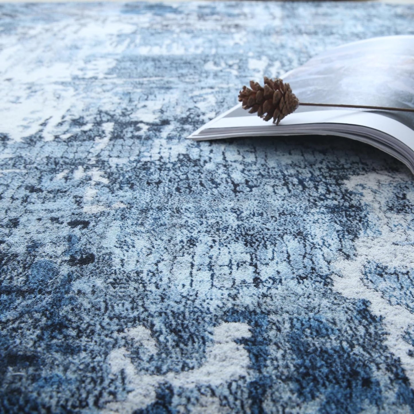 Runner Rug 2'6''x8' Hallway Washable Boho Soft Area Rug Abstract Pattern Non-Slip Faux Wool Vintage for Kitchen, Entryway, Laundry, Bedroom, Blue