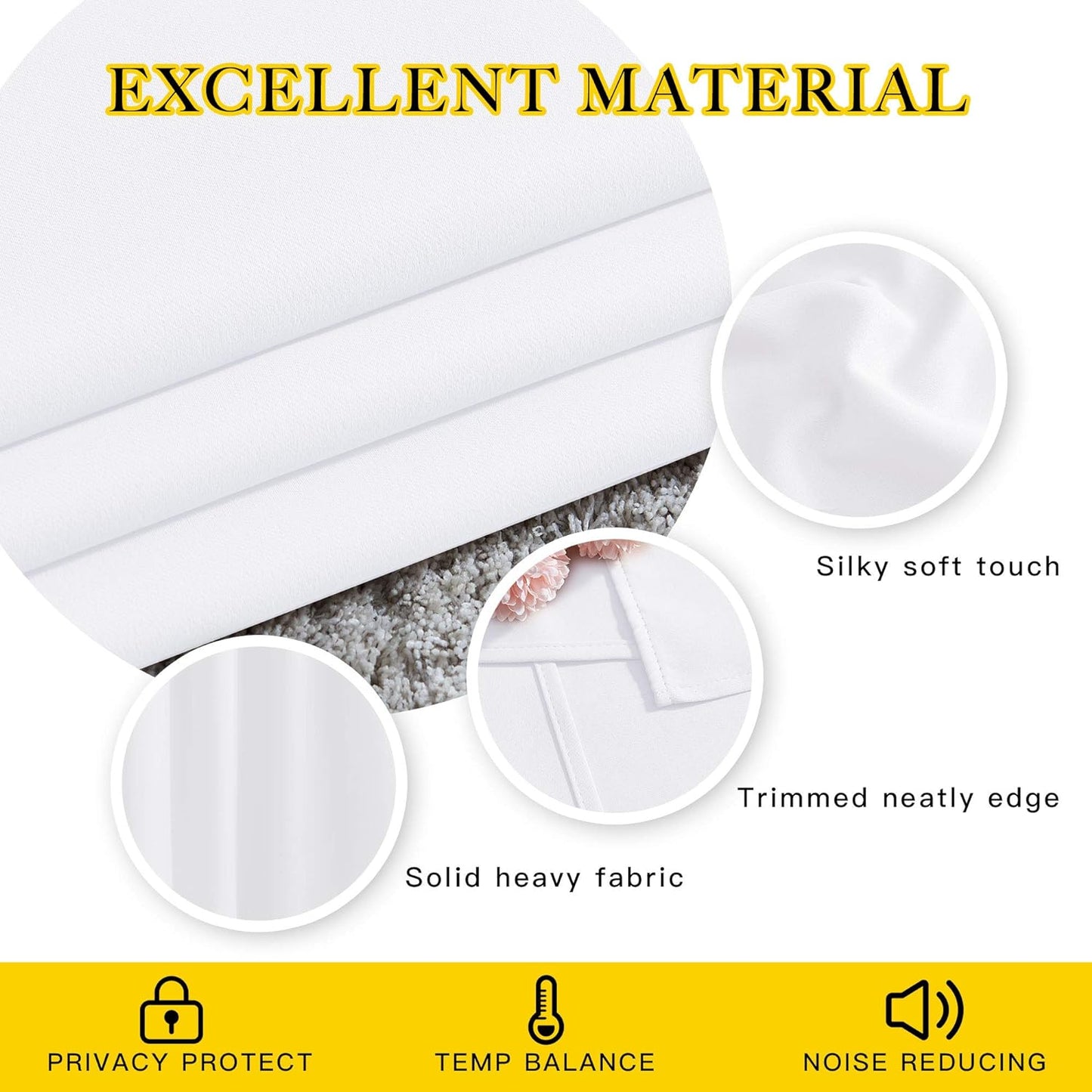 NICETOWN White Kitchen Curtains 36 inches Long, Modern Design Solid Grommet Thermal Insulated Window Treatments for Basement & Cafe, 2 Panels, W52 x L36