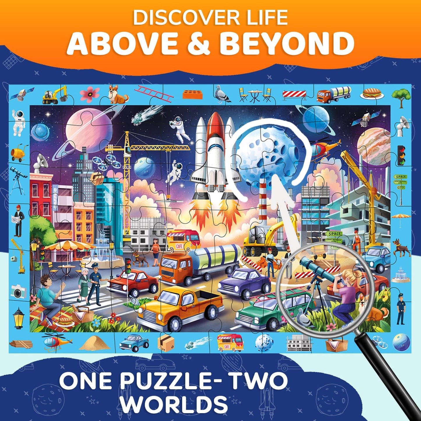 QUOKKA Floor Puzzles for Kids Ages 4-8 – 2x3 FT Giant Search and Find Educational Jigsaw – 48 Large Pieces – Above and Beyond Observational Scene – Fun Montessori Learning Activity with Gift Box