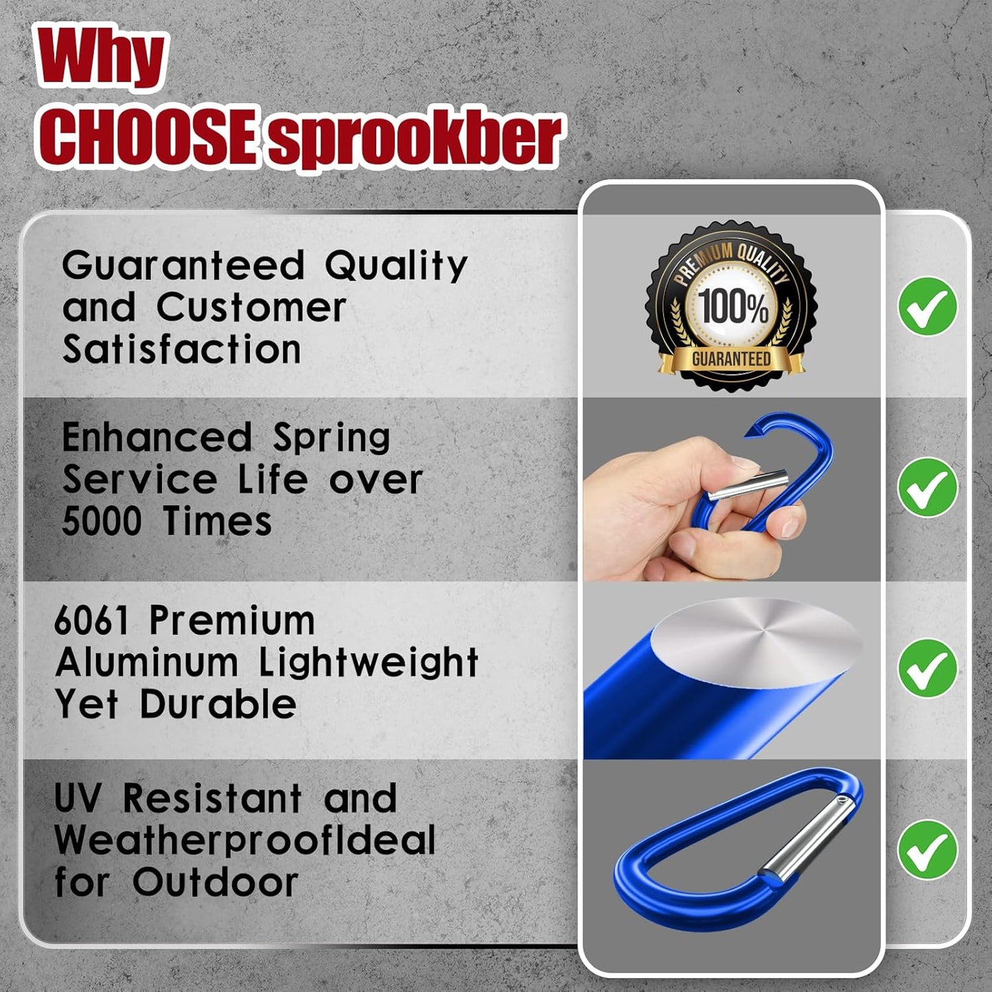 sprookber 4" & 5" Extra Large Aluminum Carabiner D Ring, Caribeener Clips, Spring Snap Hook for Keychain Clip, Set of 4