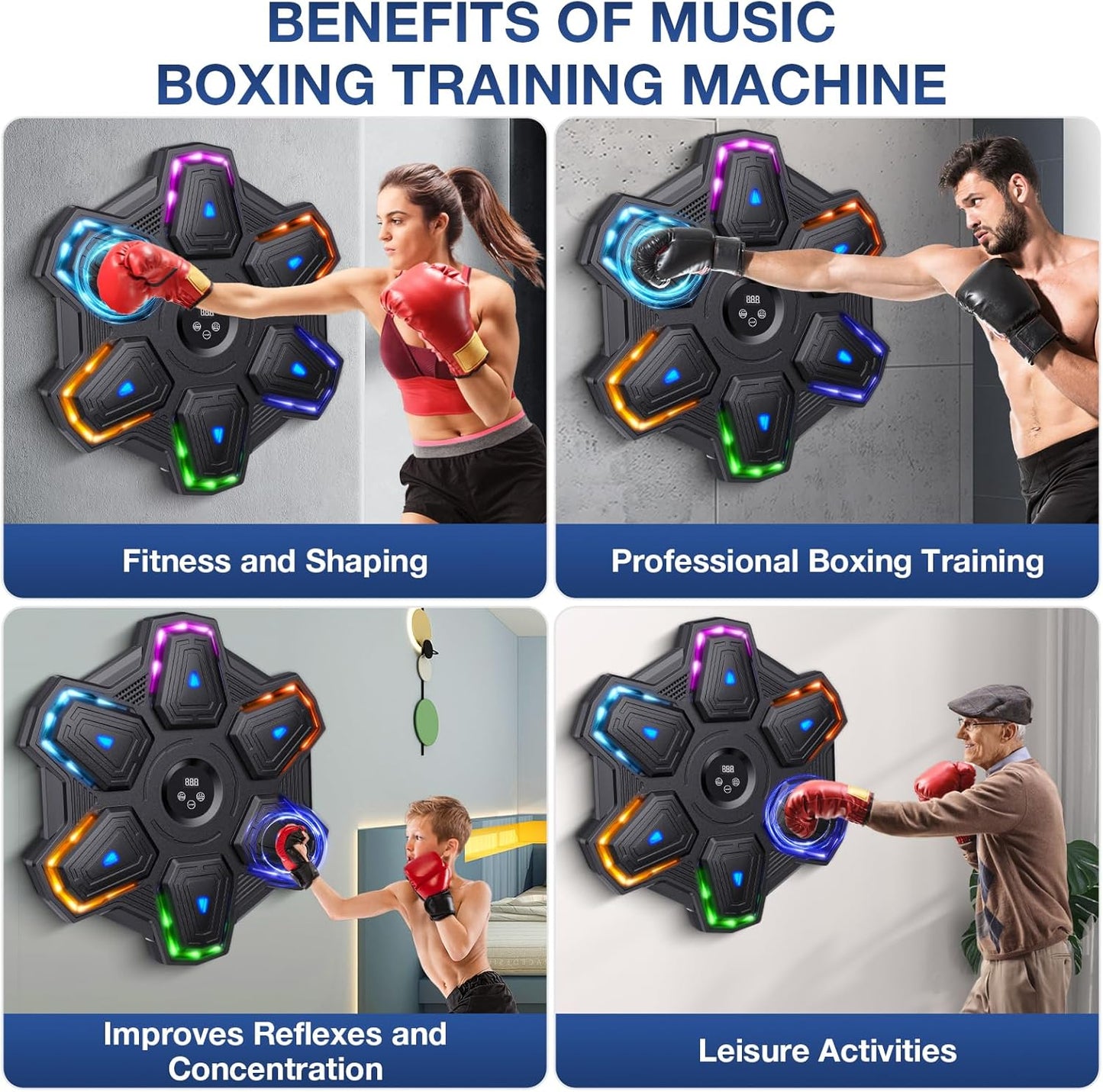 Upgrade Colorful LED Music Punching Machine with Gloves,Bluetooth Boxing Music Trainer, Music Boxing Machine for Adults,Boxing Machine Wall Mounted Music,Sport Appliances Boxing for Home,Office