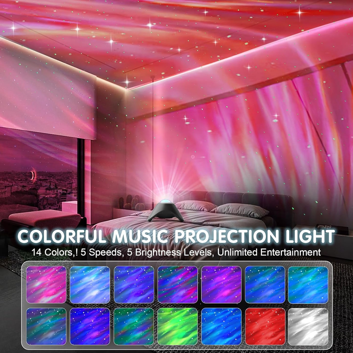 Galaxy Projector, Star Night Light Projector with Bluetooth Connection for Music and Timer and Remote Control for Kids Adults Bedroom Party Bar Decoration (Black)