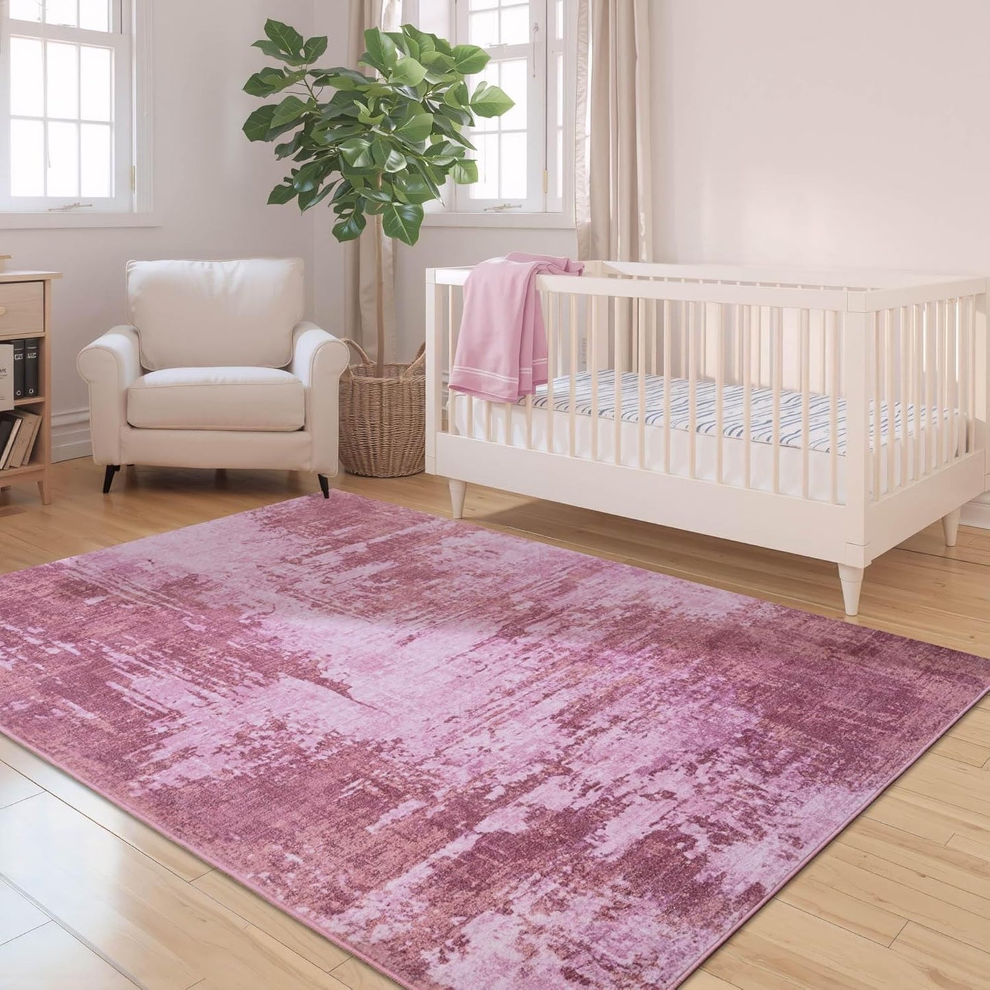Living Room Rugs 6x9 Hot Pink Washable Area Rug, Abstract Modern Bedroom Rugs Non Slip Stain Resistant Neutral Large Carpet for Nursery, Dining, Kids Playroom, Dining Room, Office