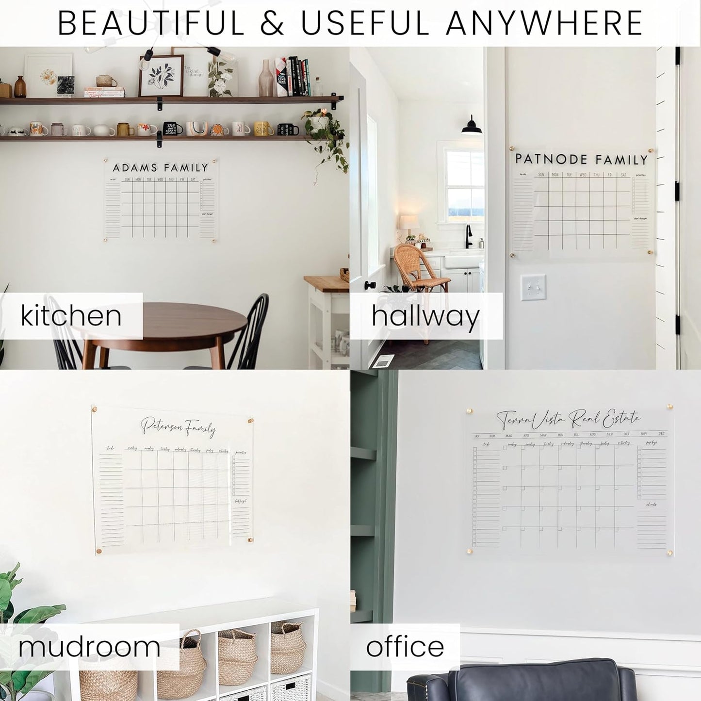 Personalized Clear Acrylic Calendar for Wall, Calendar Whiteboard for Wall, Dry Erase Wall Calendar, Wall Calendar Organizer System for Home (Block, White, 38"W x 26"H)