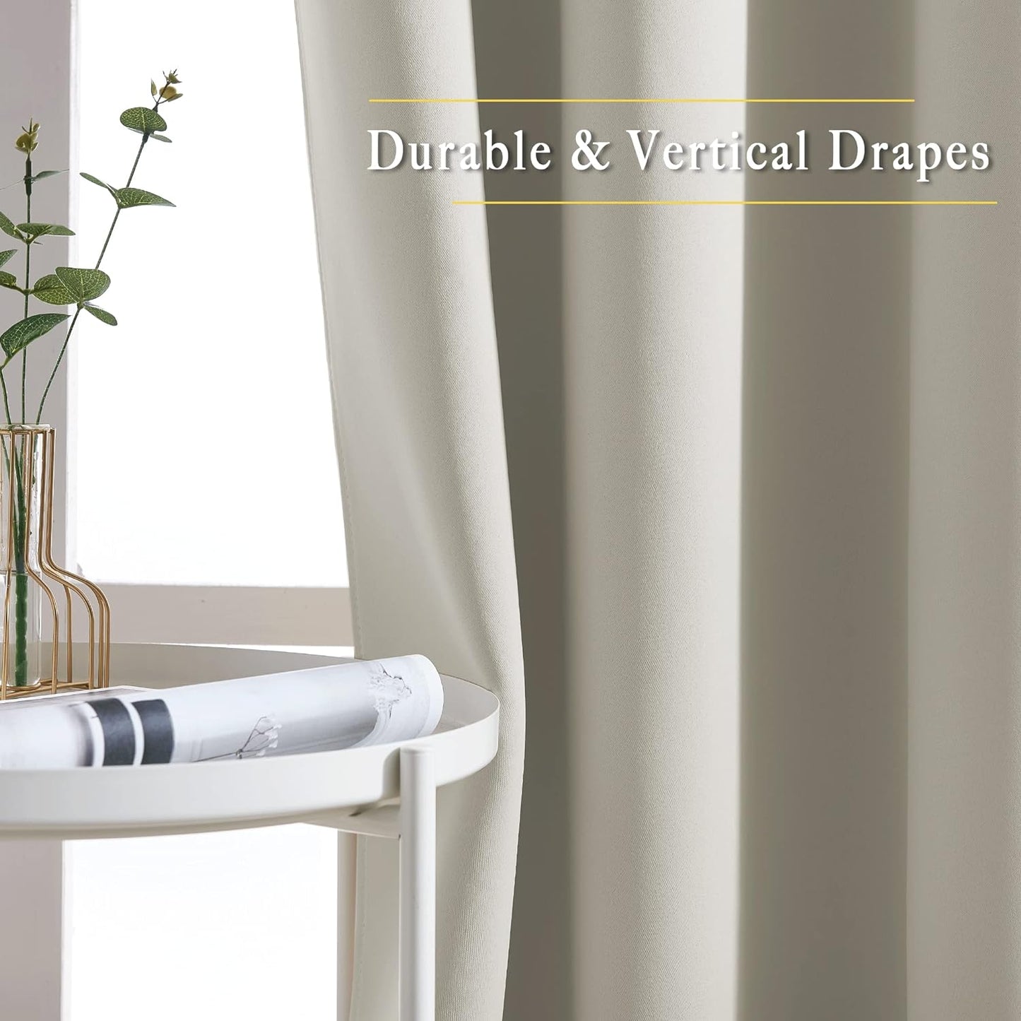 NICETOWN Room Darkening Bedroom Curtains 63 inches Long, Window Treatment Thermal Insulated Solid Grommet Voice Reducing Drapes for Kids Room, Natural, Set of 2, W46 x L63
