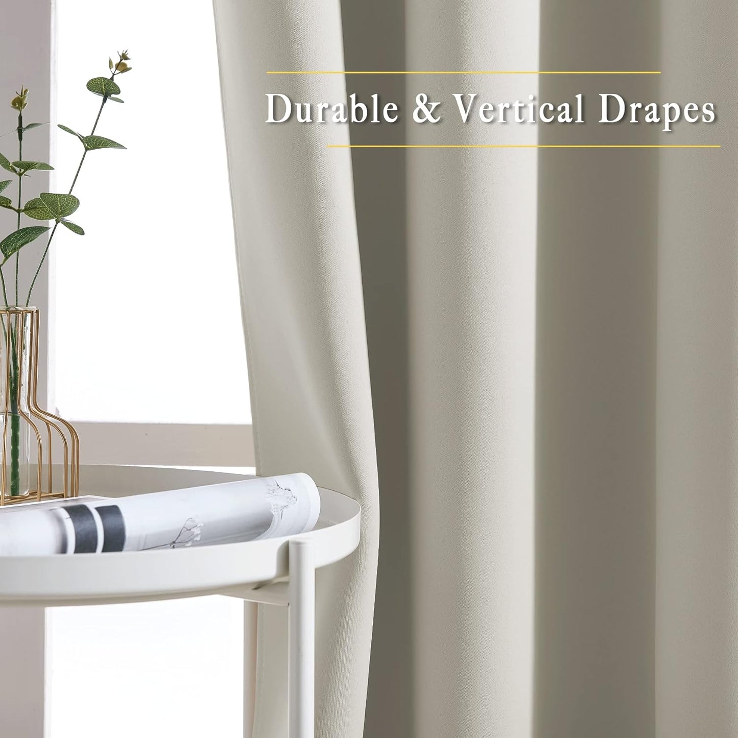 NICETOWN Blackout Curtains & Drapes for Living Room - Thermal Insulated Solid Grommet Sound Reducing Energy Saving Window Treatments for Porch/Hall, Natural, 2 Panels, W52 x L84