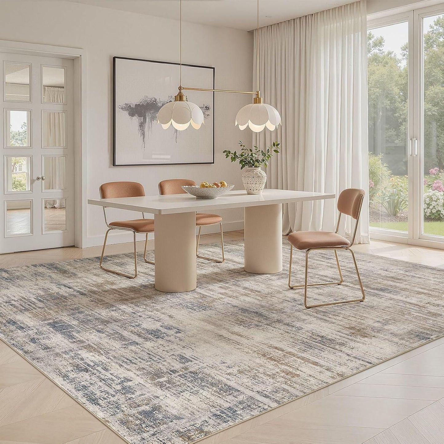 Area Rug for Living Room: 10x14 Washable Neutral Abstract Modern Soft Rugs Non Slip Indoor Floor Stain Resistant Large Carpet for Bedroom Dining Room Office Nursery - Brown