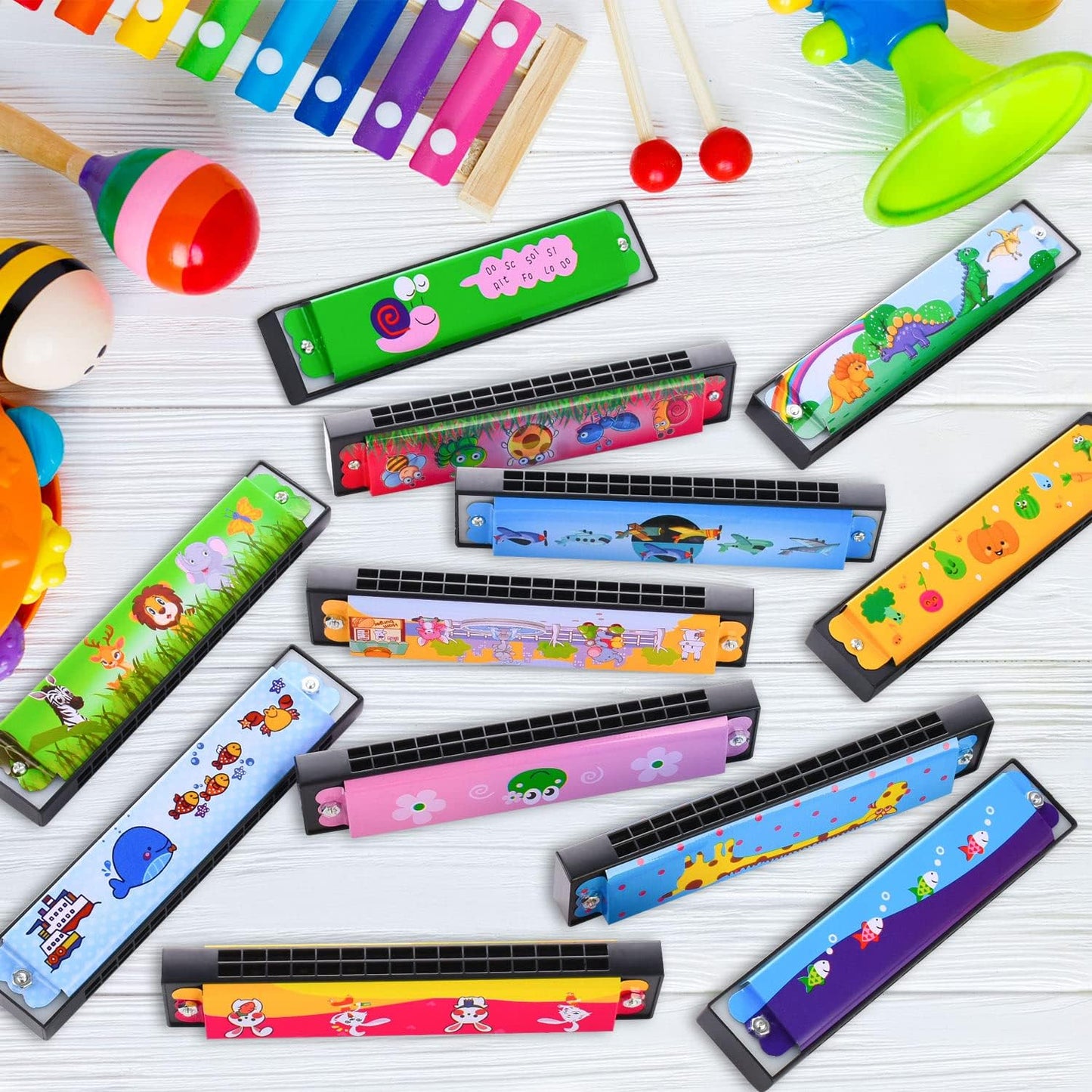 48 Pcs Harmonica for Kids, Lightweight Cartoon Harmonica with Double Row of 16 Holes, Harmonica for Toddler, Kids, Adult Beginners' Musical Instrument Toy Gift