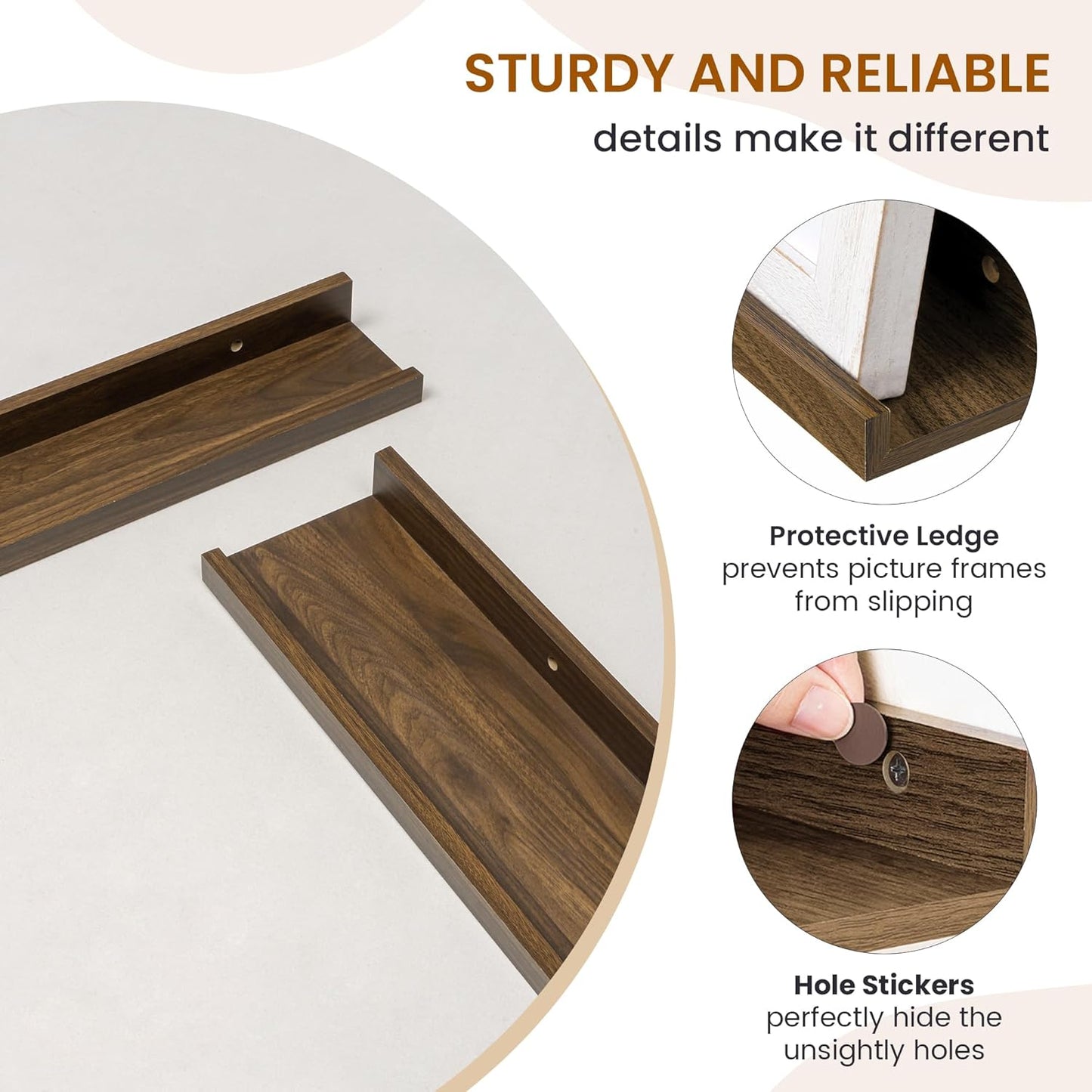 Axeman Picture Ledge Shelf, Floating Shelves for Wall Decor Storage Set of 6, 48 inch Floating Wall Mounted Shelves, Wall Shelves with Lip for Living Room, Bedroom, Nursery, Bathroom, Kitchen, Walnut