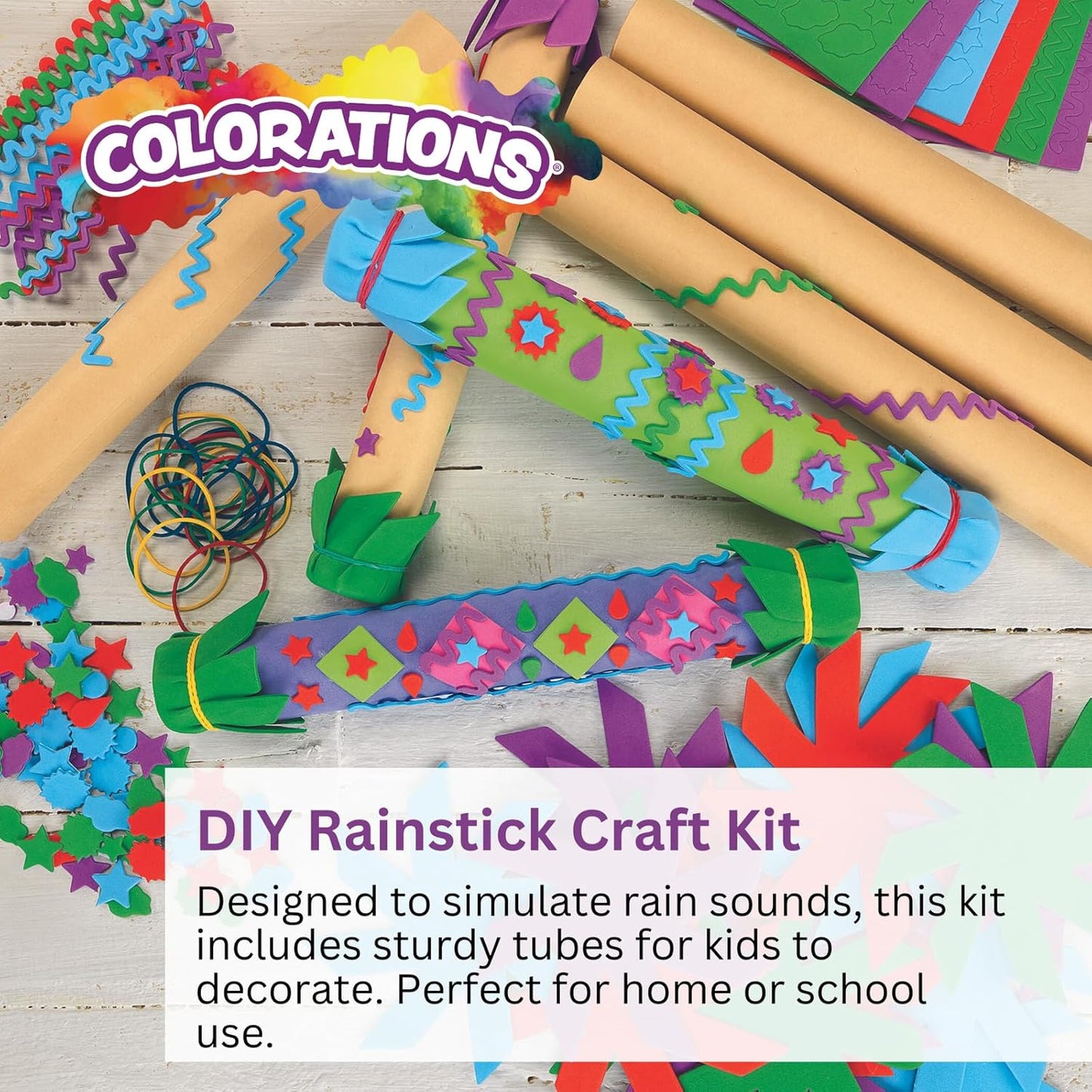 Colorations - RAINKIT DIY Rainstick Kit for Kids, Set of 12, EVA Foam and Cardboard, Native American, Craft Kit, Self-Adhesive, Toys for Kids, Early Learning, Multi-Cultural, Social Sensitivity