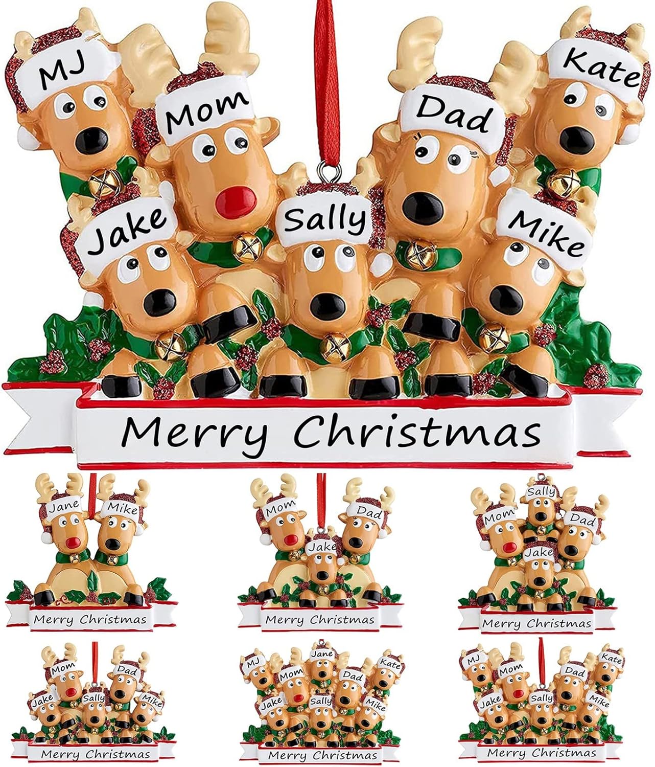 Personalized Christmas Ornaments 2025 Family of 2/3/4/5/6/7/8 Deer Christmas Ornaments Custom Name Customized Gifts for Xmas Tree,Family of 7