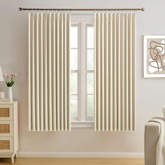 KEQIAOSUOCAI Cream Beige Room Darkening Privacy Curtains 72 x 63 Inches Long, 72 Inch Wide Track Blackout Window Treatment Sound Reducing for Bedroom/Home Office