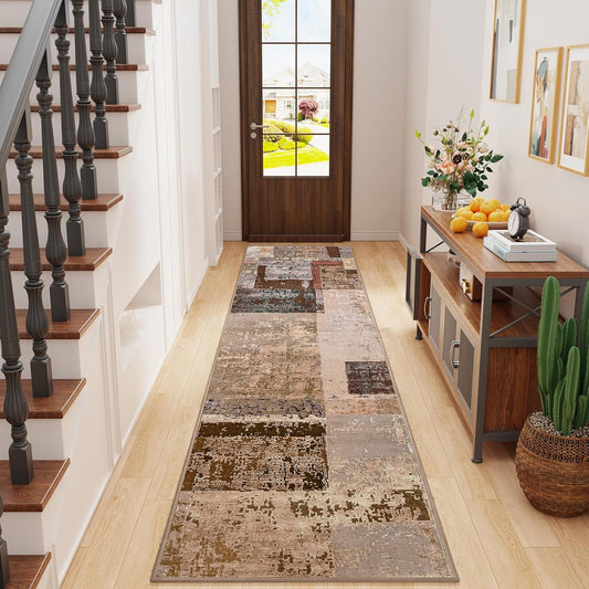 LOCHAS Washable Runner Rugs for Hallway, 2x8 Non Sip Soft Rug for Bedroom Entryway Kitchen Laundry Room, Long Abstract Carpet for Indoor Floor Bedside, Geometric Vintage Home Decor, Pet & kid Friendly