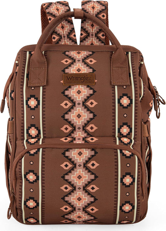 Wrangler Diaper Bag Backpack Aztec Travel Backpack Purses Western Multi-Function Baby Bags for Mom with Waterproof Insulated Pockets