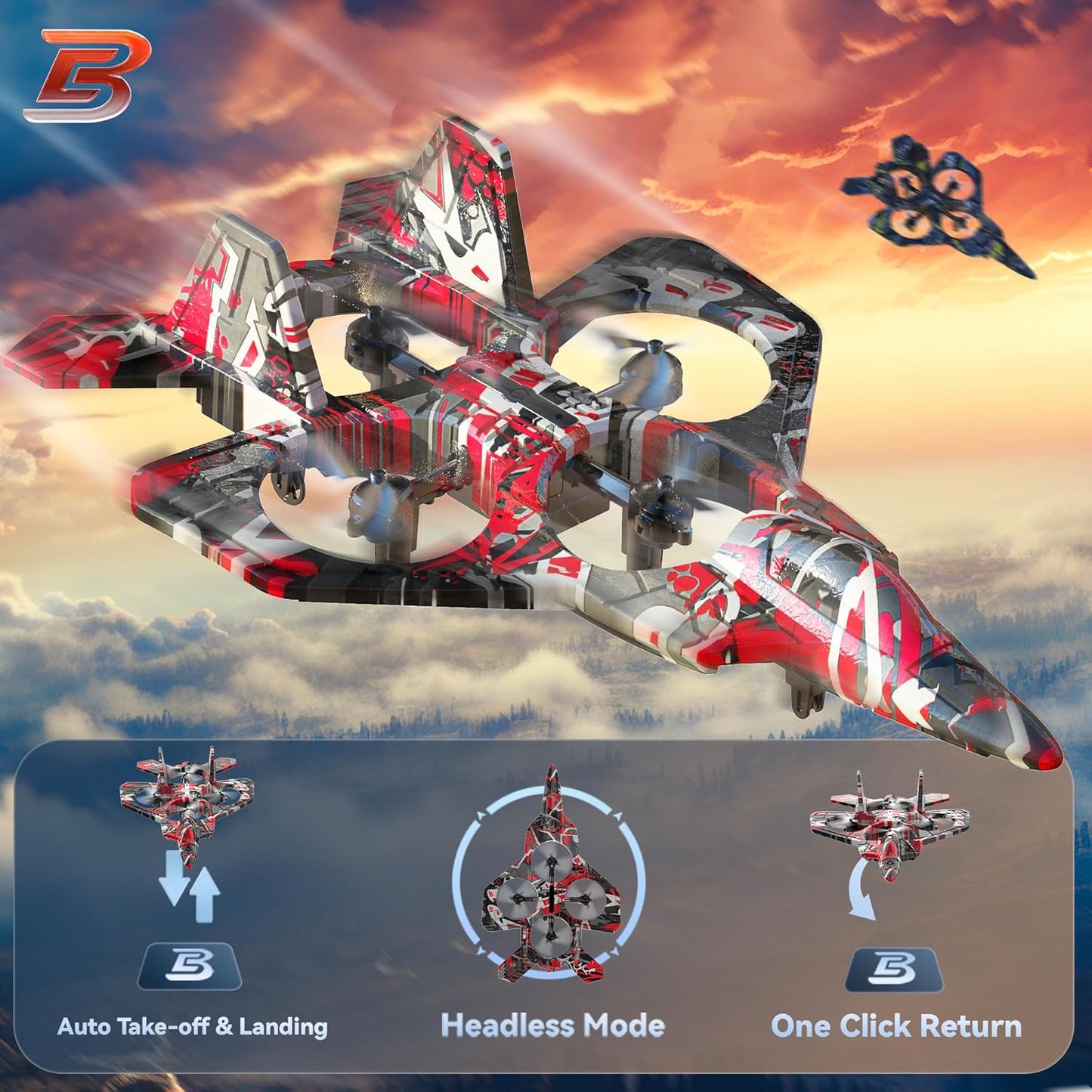 BEZGAR HQ057X RC Fighter Airplane丨Mini Drone Remote Control Jet Plane Stunt Drone for Adults & Kids Toy with Light Gift for Kids Beginner Red
