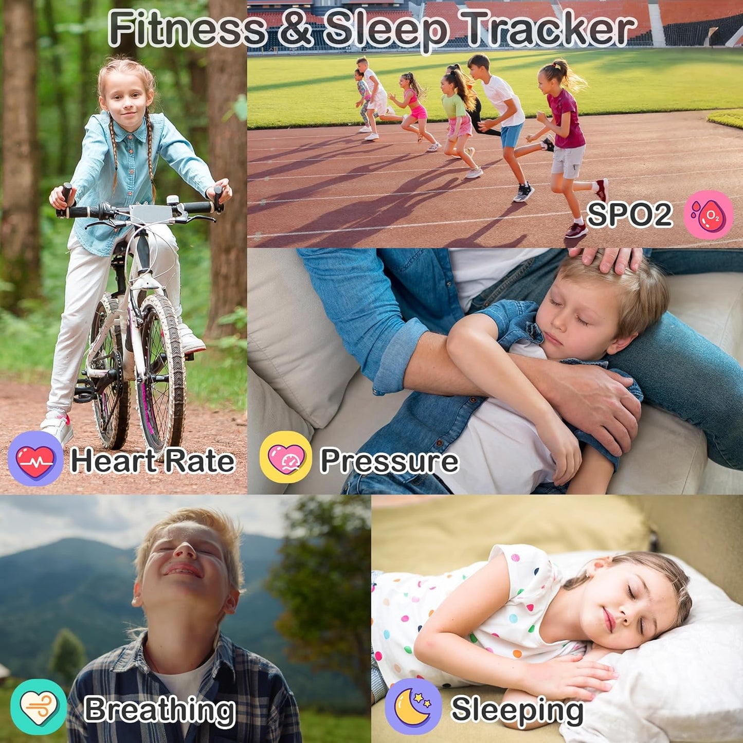 Kids Smart Watch with Fitness & Sleep Tracker, Waterproof Smart Watch for Kids with Heart Rate & Blood Oxygen Monitor, HD Camera, Games, Music, Recorder, Gifts for Boys Girls 5-12(Silver)