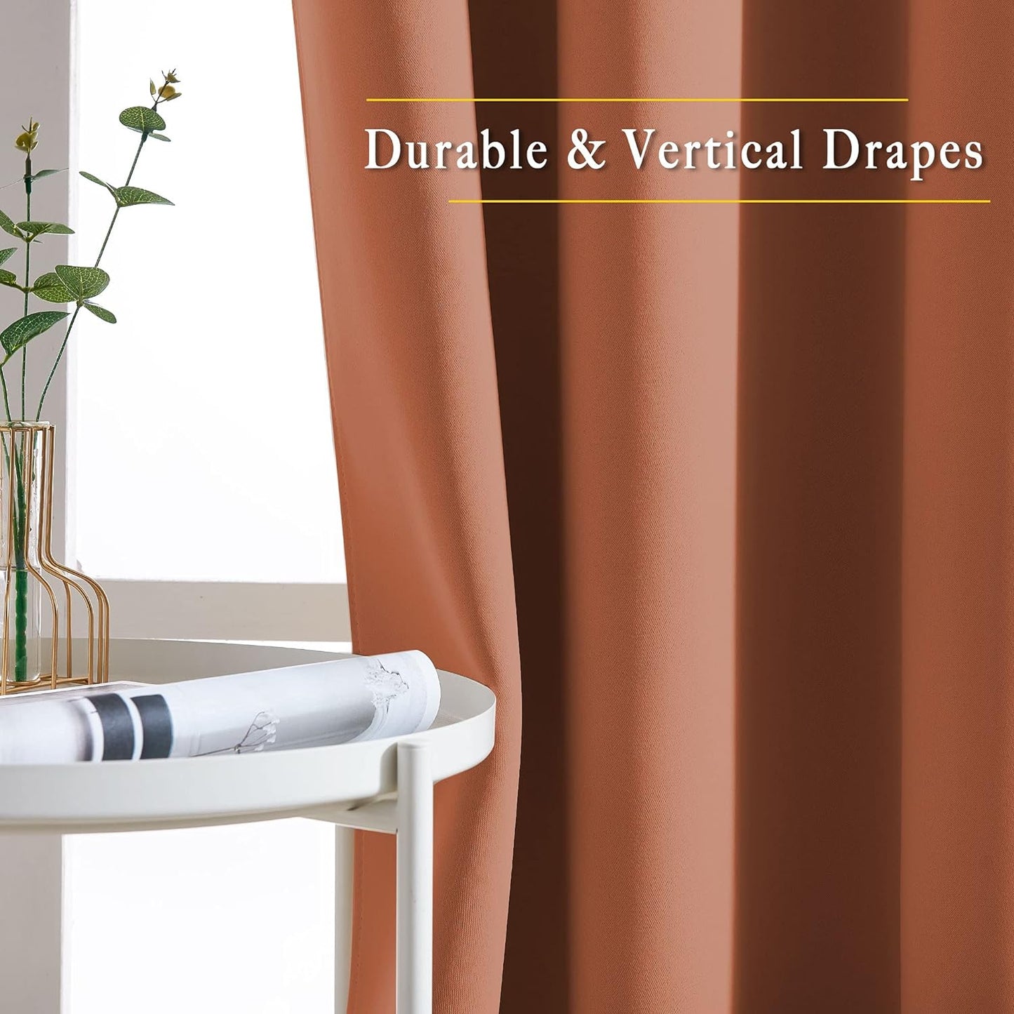 NICETOWN Bedroom Blackout Curtains Panels - Triple Weave Energy Saving Thermal Insulated Solid Grommet Blackout Draperies for Patio (80 inches by 108 Inch,Burnt Orange, Set of 2)