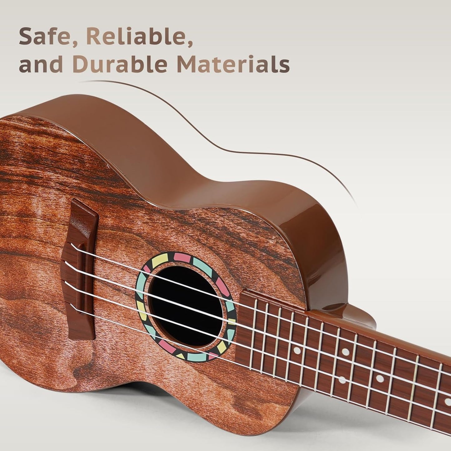 Raimy Kids Guitar Ukulele - 21in Ukulele Guitar Toys for Kids Ages 3 4 5 6 7+ Year Old Boys Girls Simulated Sound Quality Music Instruments Learning Education (Brown)
