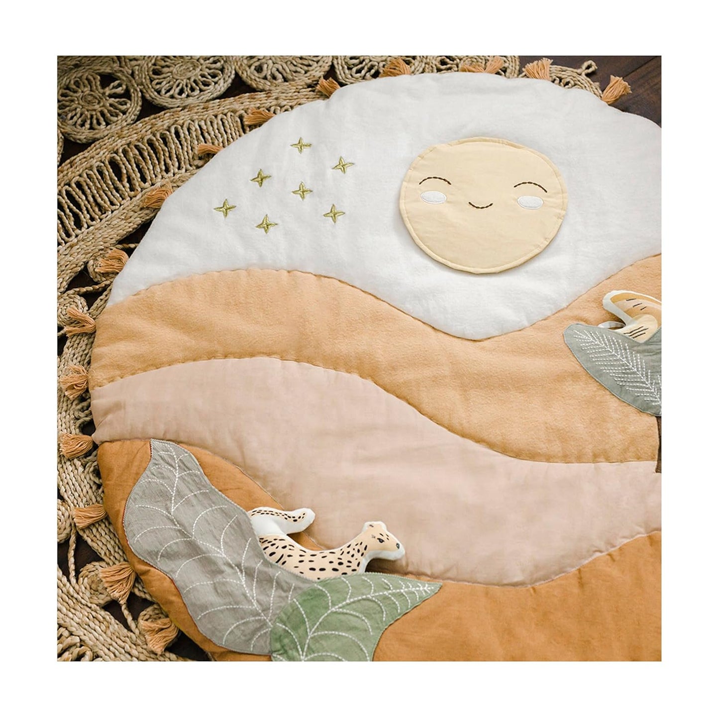 Crane Baby Activity Mat with Interactive Toys, Safari Zoo Themed Tummy Time Floor Mat, 36x36 Quilted Cotton Playmat, Infant Development Toys, Playmats for Newborn