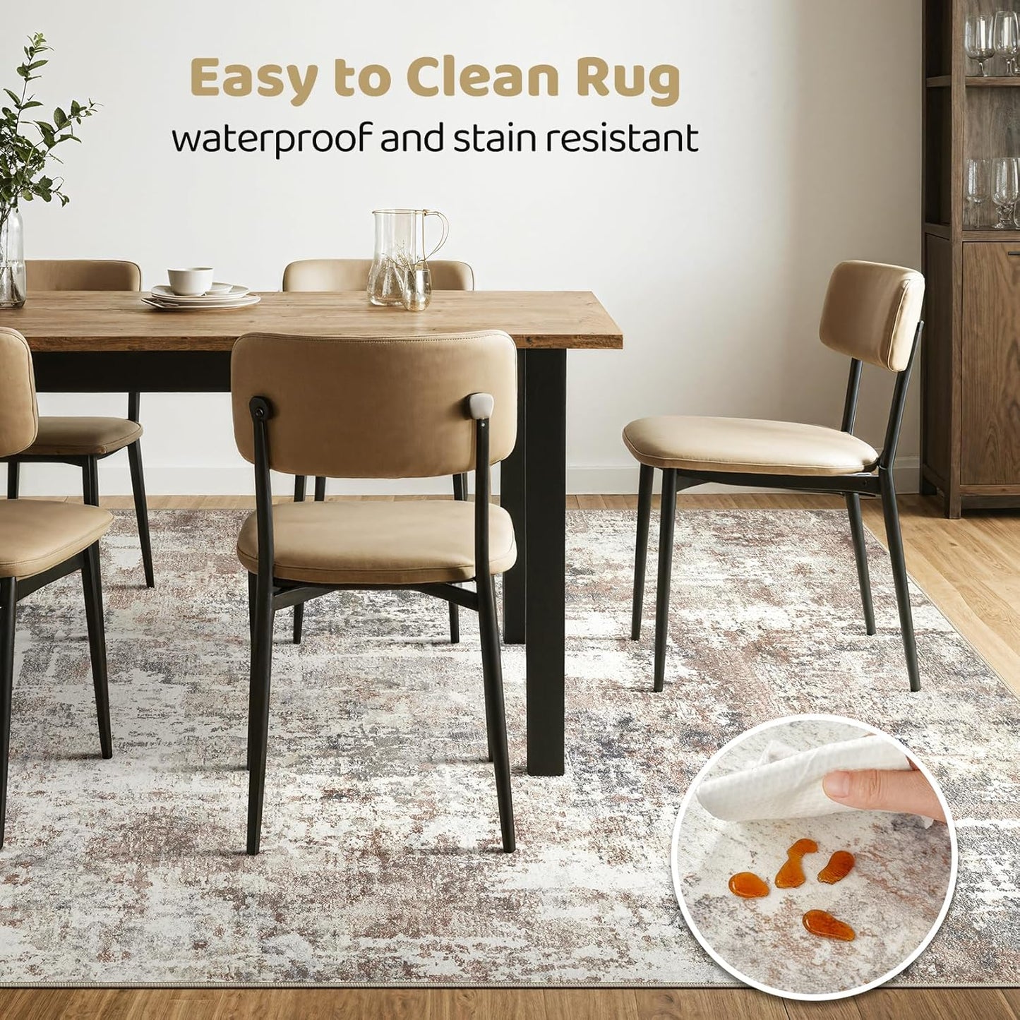 7x9 Area Rug Living Room: Machine Washable Large Abstract Modern Soft Rugs Stain Resistant Indoor Floor Non Slip Accent Carpet for Bedroom Nursery Playroom Office Dining Room Dorm Home House- Brown