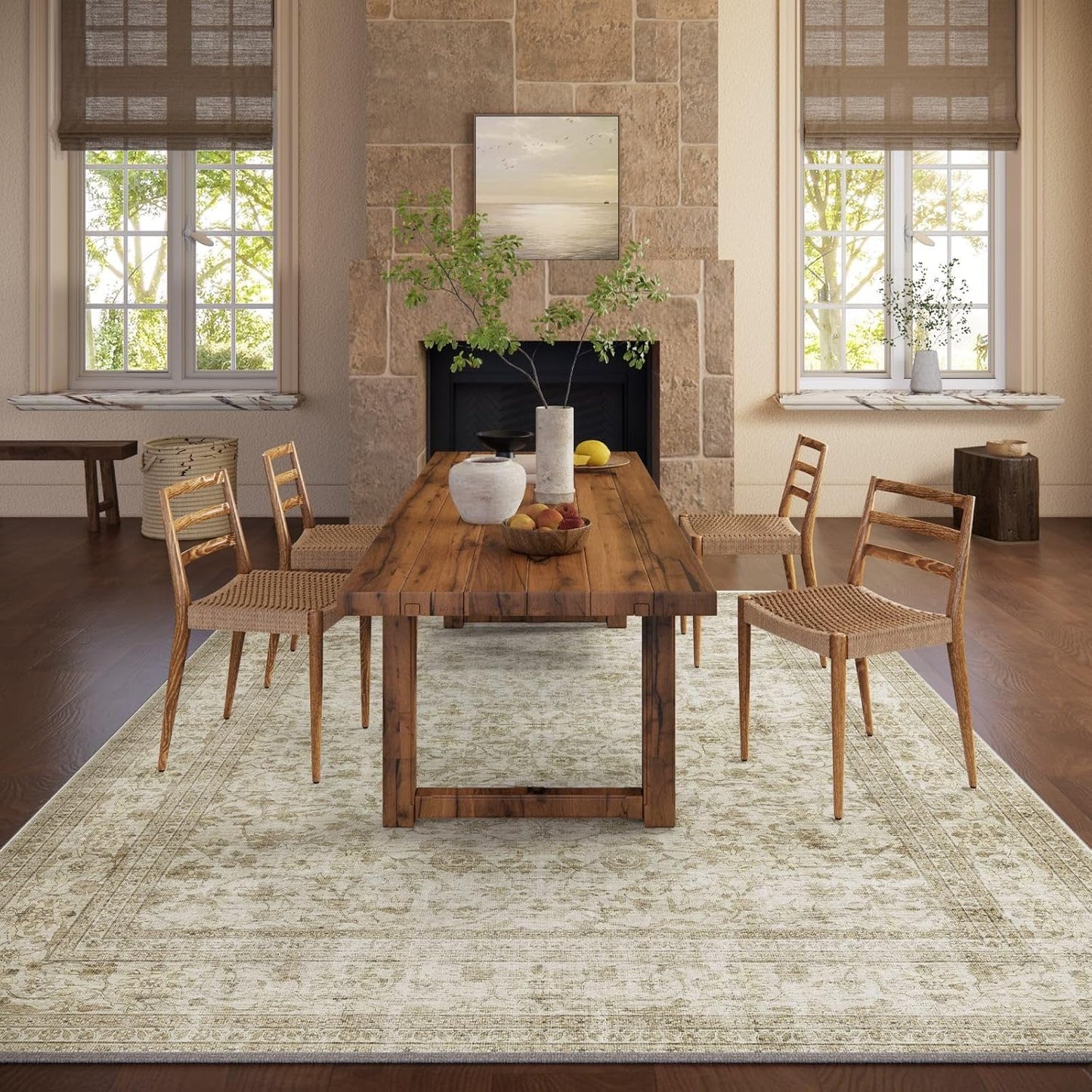 Machine Washable Rugs for Living Room: 9x12 Area Rugs for Bedroom Boho Vintage Rugs Stain Resistant Non Slip Low Pile Soft Lightweight Carpet for Kitchen Dining Room Farmhouse Nursery Kids Room