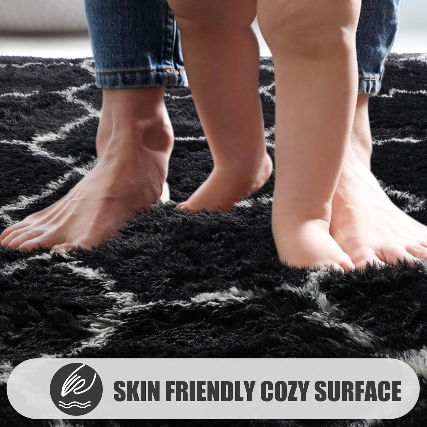 ONASAR Geometric Area Rugs for Bedroom Living Room, Washable 4x6 Black and White Fluffy Shag Throw Rug, Shaggy Plush Bedside Floor Carpet for Nursery Kids Teens Girls Boys Dorm Home Decor
