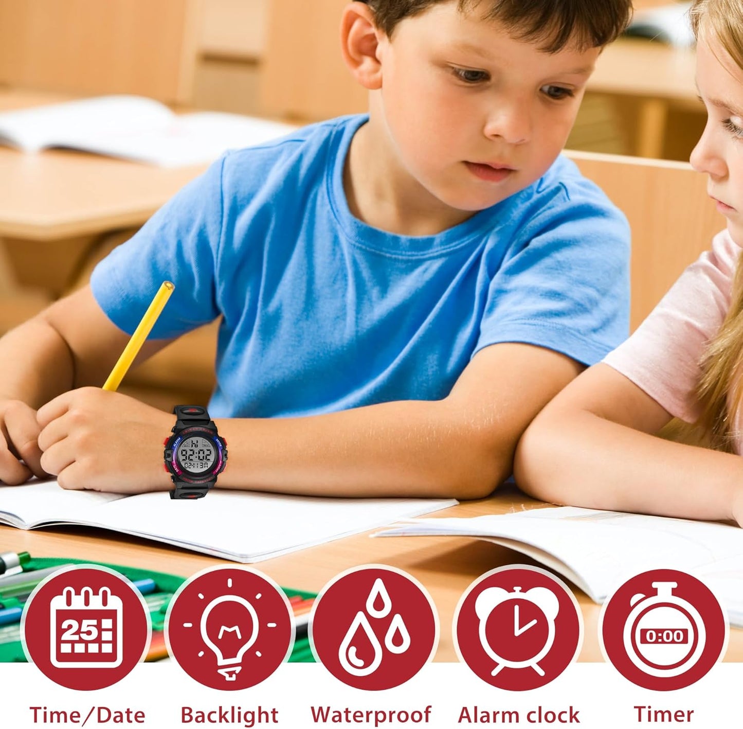 Kids Watch,Boys Watch for 3-15 Year Old Boys,Digital Sport Outdoor Multifunctional Chronograph LED 50 M Waterproof Alarm Calendar Analog Watch for Children with Silicone Band,Kids Gift