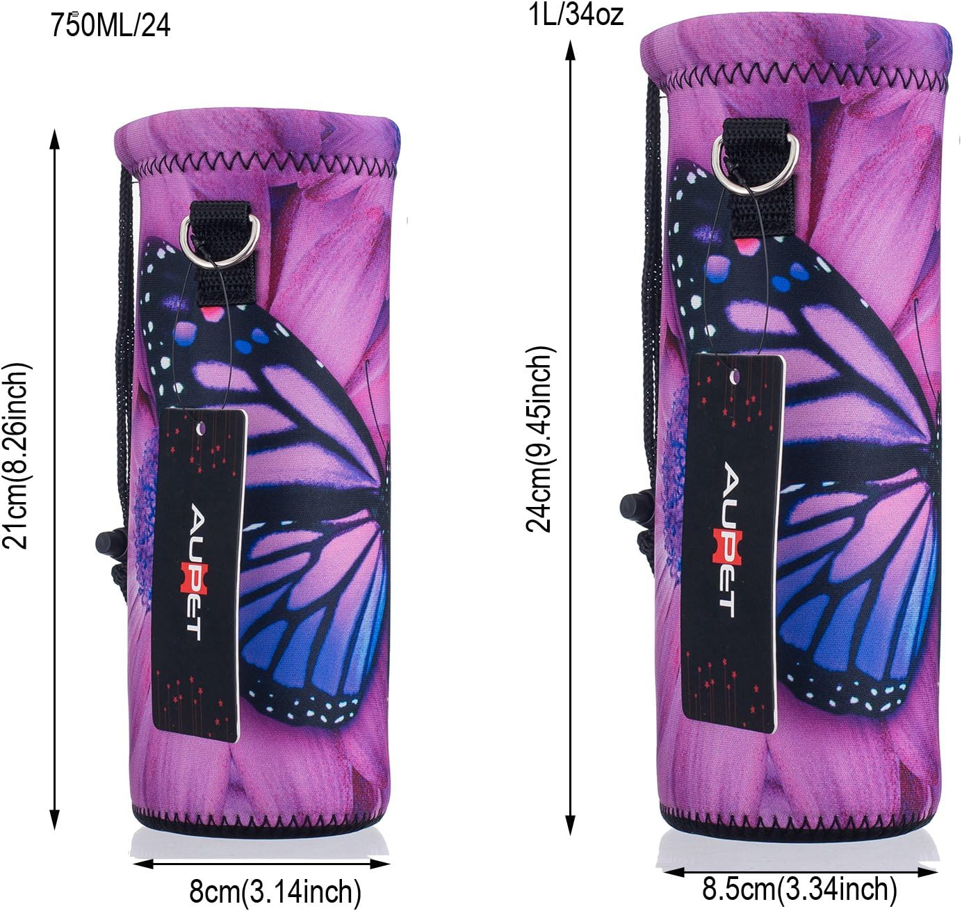 AUPET Water Bottle Carrier,Insulated Neoprene Water bottle Holder Bag Case Pouch Cover 1000ML or 750ML,Adjustable Shoulder Strap, Great for Stainless Steel and Plastic Bottles