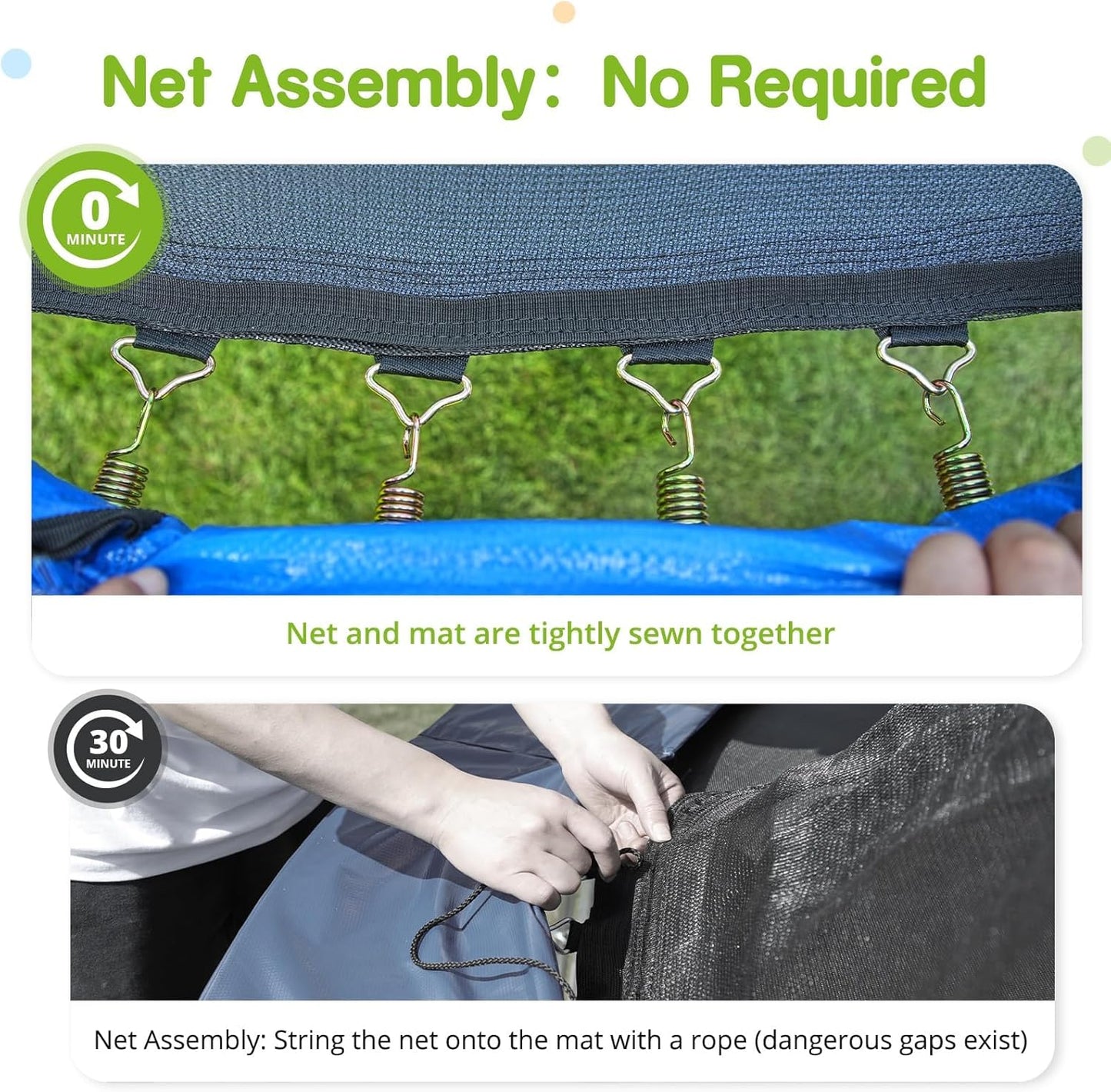 Zupapa 1500LBS Weight Capacity No-Gap Design 16 15 14 12 10FT Trampoline for Kids with Safety Enclosure Net Outdoor Backyards Trampolines with Non-Slip Ladder for Children Adults Family