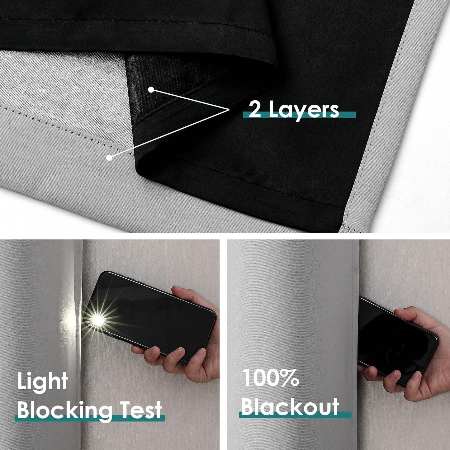 ChrisDowa 100% Blackout Curtains for Bedroom with Black Liner, 2 Thick Layers Total Blackout Thermal Insulated Grommet Small Window Curtains 45 Inch Length 2 Panels Set (Light Grey, 52 x 45 Inch)