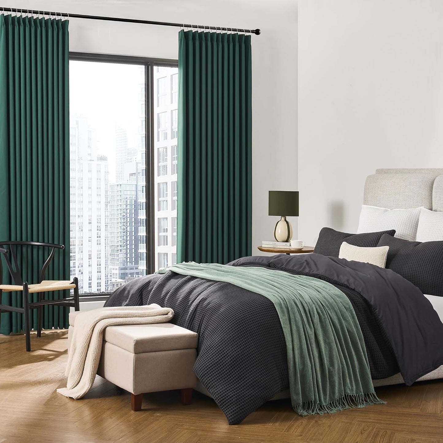 KEQIAOSUOCAI Dark Hunter Green Window Draperies 120 Inches Long 10 Feet Tall, Pinch Pleat Room Darkening Thermal Insulated Curtains for Living Room Emaerald Green 40 x 120-inch 2 Panels