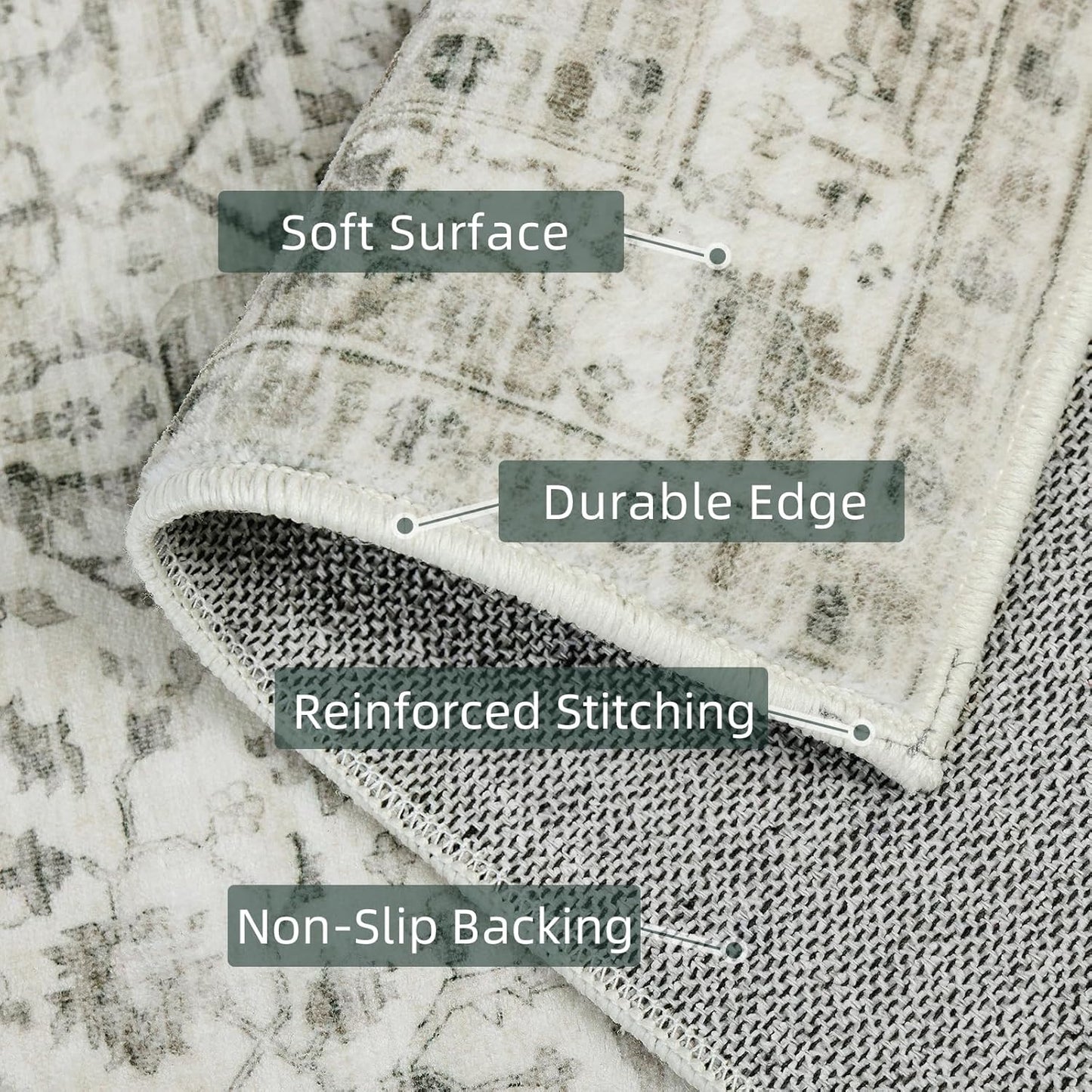 Runner Rug 2x5 Rug Boho Small Washable Area Rugs for Entryway Bathroom Kitchen, Hallway Runner Rugs Soft Low Pile Non-Slip Rubber Backing Oriental(Border Cream