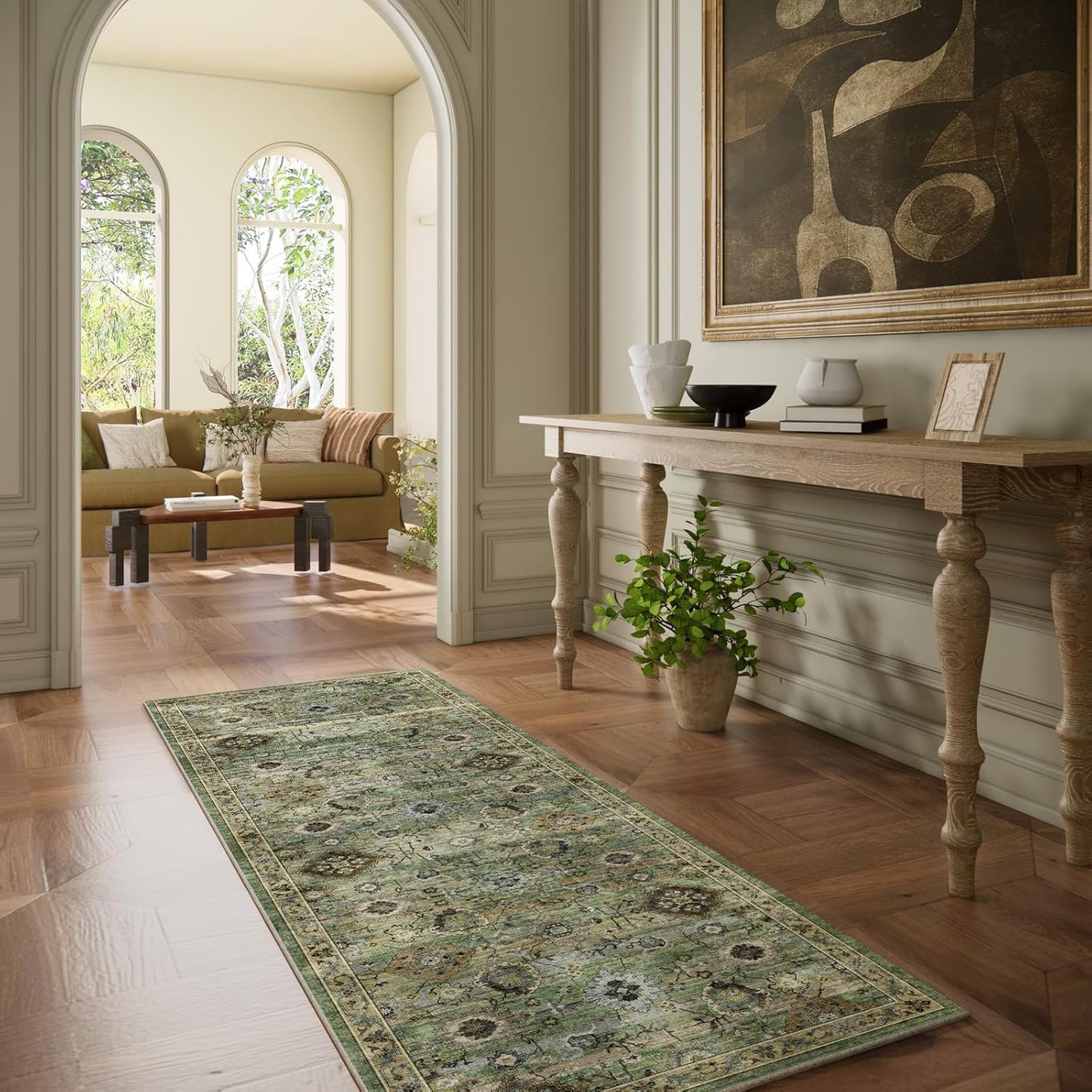 Washable Runners for Hallways Kitchen Rugs: 2'x6' Runner Rug Stain Resistant Non Slip Low Pile Soft Carpet Runners for Hallways Bedroom Kitchen Entryway Indoor Laundry Room Farmhouse