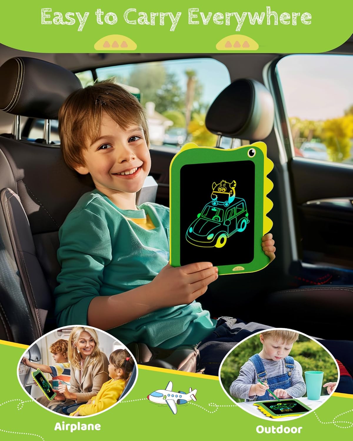 TEKFUN LCD Writing Tablet for Kids, Doodle Board Drawing Pad for Toddlers, Dinosaur Toys for Kids, Travel Toys for 3 4 5 6 Year Old Boys Girls, Easter Birthday Christmas Gifts (8.5in Green)