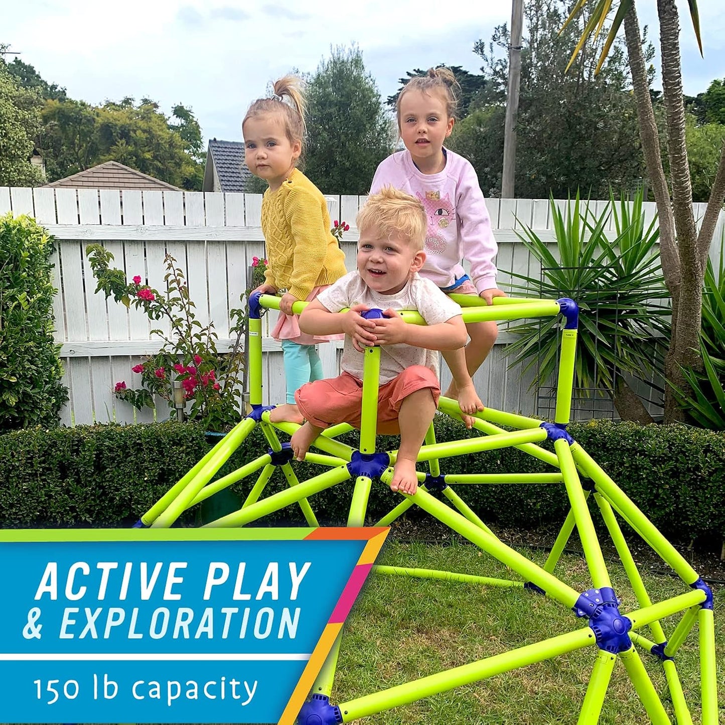 Eezy Peezy Monkey Bars Climbing Dome - Sturdy & Portable Jungle Gym for Kids, Backyard Playset for Toddlers, Active Outdoor Fun for Kids Ages 3 to 8 Years Old, Lightweight & Easy Assembly, Green/Blue