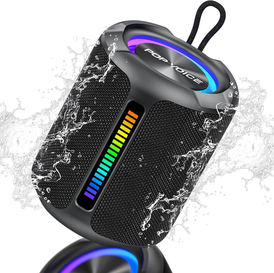 PoP voice Portable Wireless Bluetooth Speaker,40W(50W) Peak Stereo Sound Shower Speaker,IPX7 Waterproof Speaker with Deep Bass,RGB Light,Preset EQ,TWS,for Home/Camping/Gifts, BT5.3 Speaker,Up to 24H