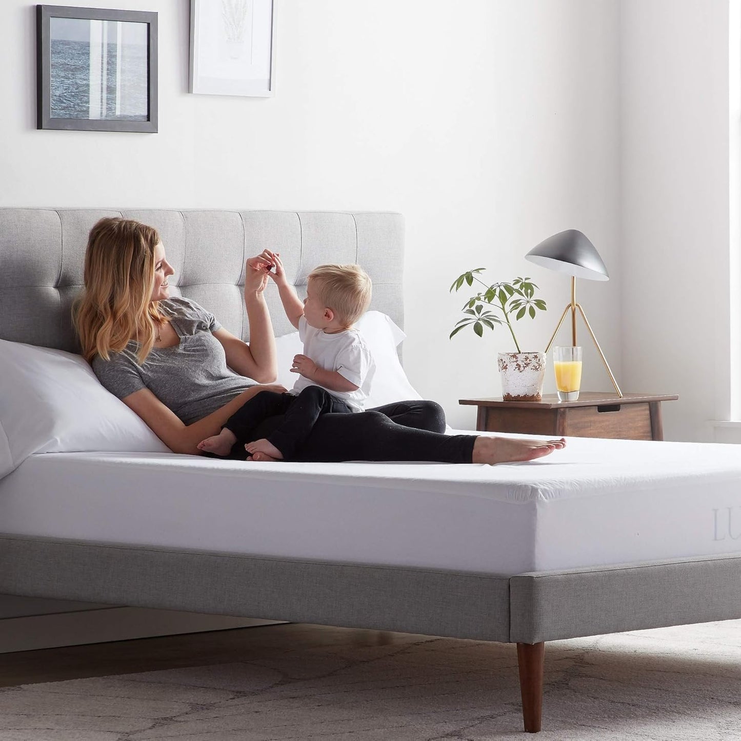 LUCID Premium Rayon from Bamboo Jersey Mattress Protector | Queen Size Waterproof Mattress Protector | Ultra Soft, Fitted Sheet Style, White