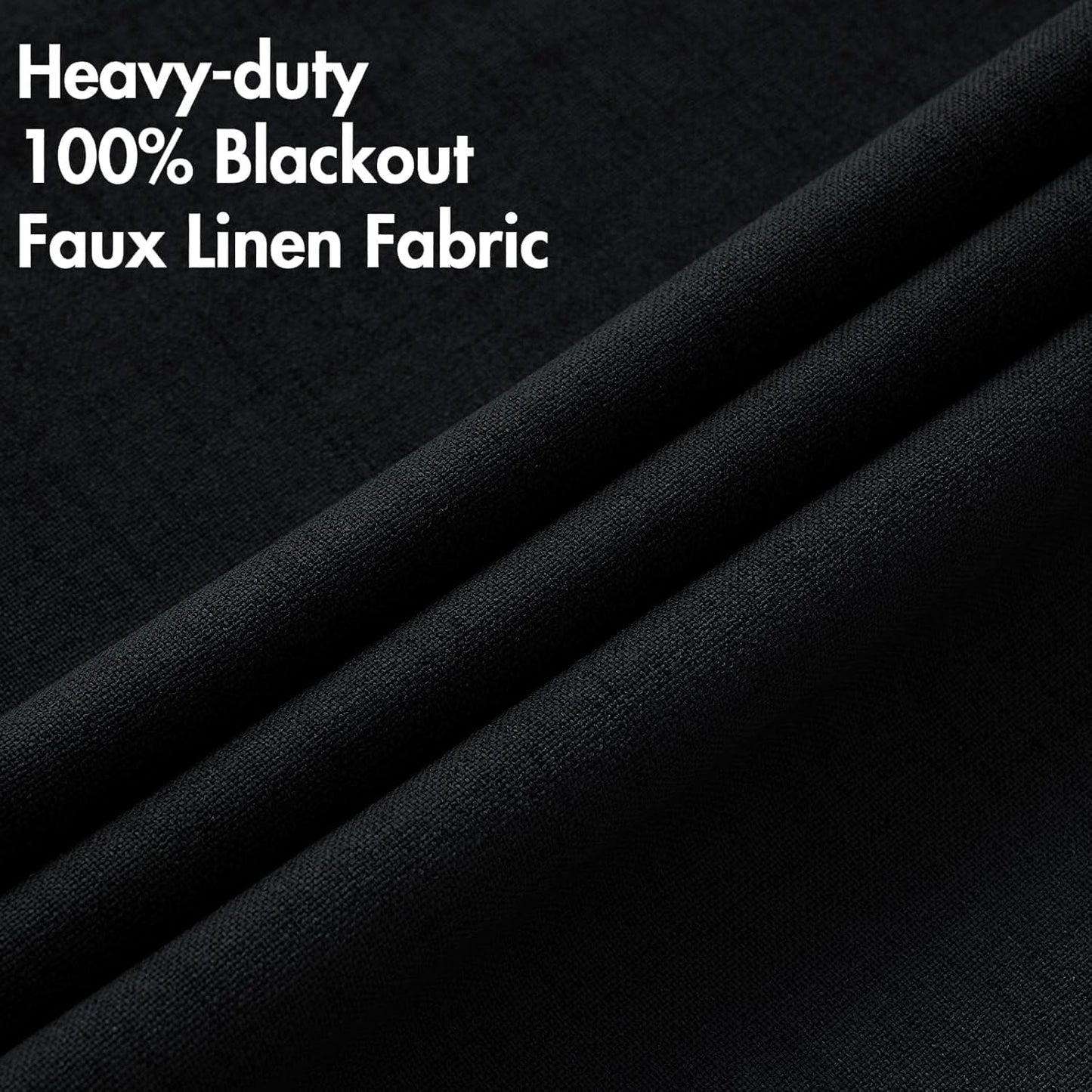 MIULEE Linen Texture Curtains for Bedroom Solid 100% Blackout Thermal Insulated Halloween Black Curtains Grommet Room Darkening Drapes for Living Room Nursery 52x96 Inch (2 Panels)