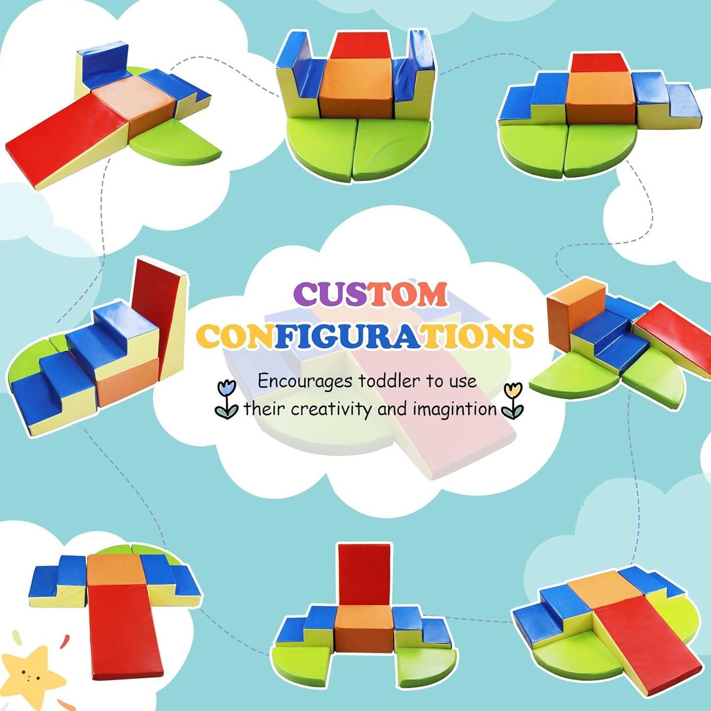 6-Piece Baby Soft Foam Climbing Blocks Set, PU Leather Non Slip Foam Play Gym Climbing Structures for Toddlers 3, Indoor Climb and Crawl Activity Play Set