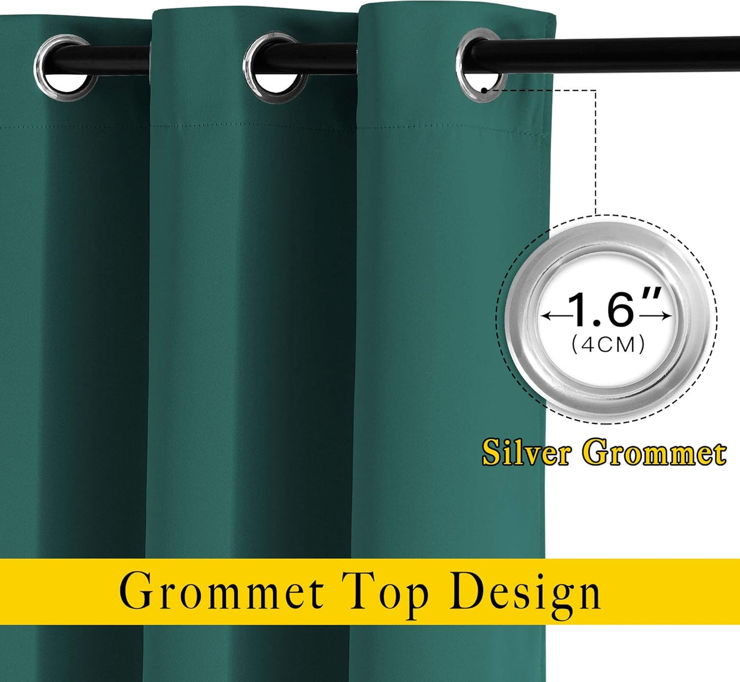NICETOWN Blackout Hunter Green Curtains 84 inches Long, Grommet Room Darkening Thermal Insulated Sound Dampening Window Treatments for Bedroom/Home Office, 2 Panels, W46 x L84