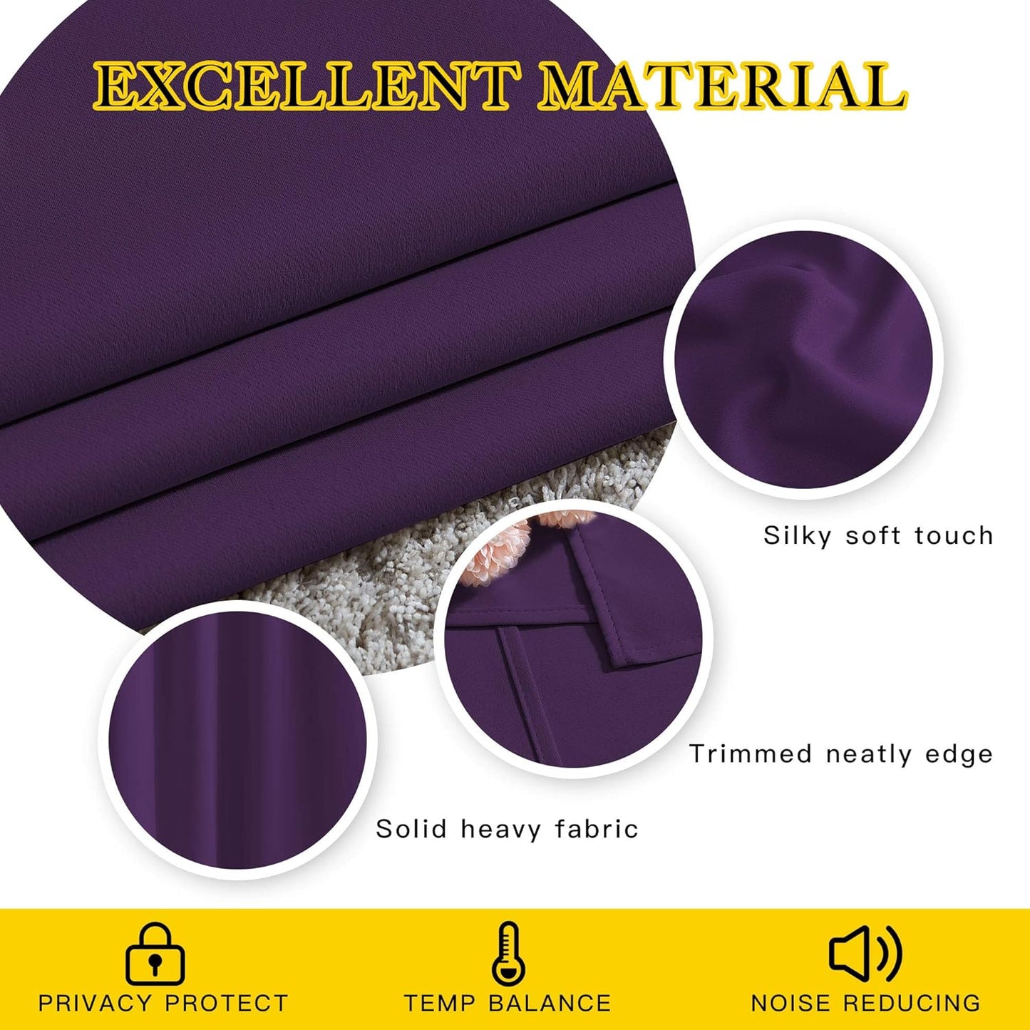 NICETOWN Royal Purple Blackout Bedroom Curtains 96 inches Long, Grommet Thermal Insulated Room Darkening Window Treatments Sound Reducing for Living Room, W46 x L96, 2 Panels