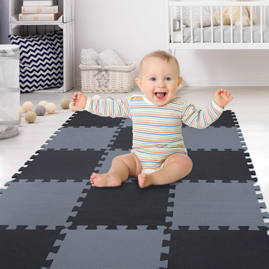 XMTMMD Soft Non-Toxic Foam Baby Play Mat | Toddler Playmat | EVA Foam Interlocking Tiles for Gym, Nursery, Playroom | 18 Squares Foam Floor Mats for Kids & Babies | Colorful Jigsaw Puzzle Play Mat