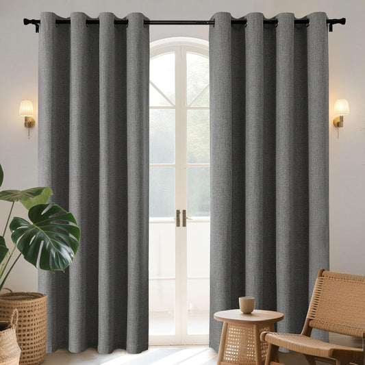 Joydeco Blackout Curtains 120 Inches Long 2 Panels Burg, Room Darkening Curtains for Bedroom, 100% Black Out Textured Thermal Drapes Privacy Protection 2 Panels Set(W52 x L120 Inch, Grey)